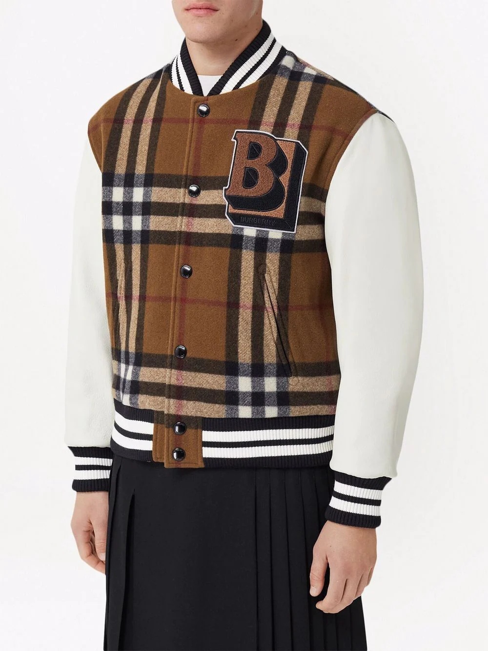 check-pattern bomber jacket - 3