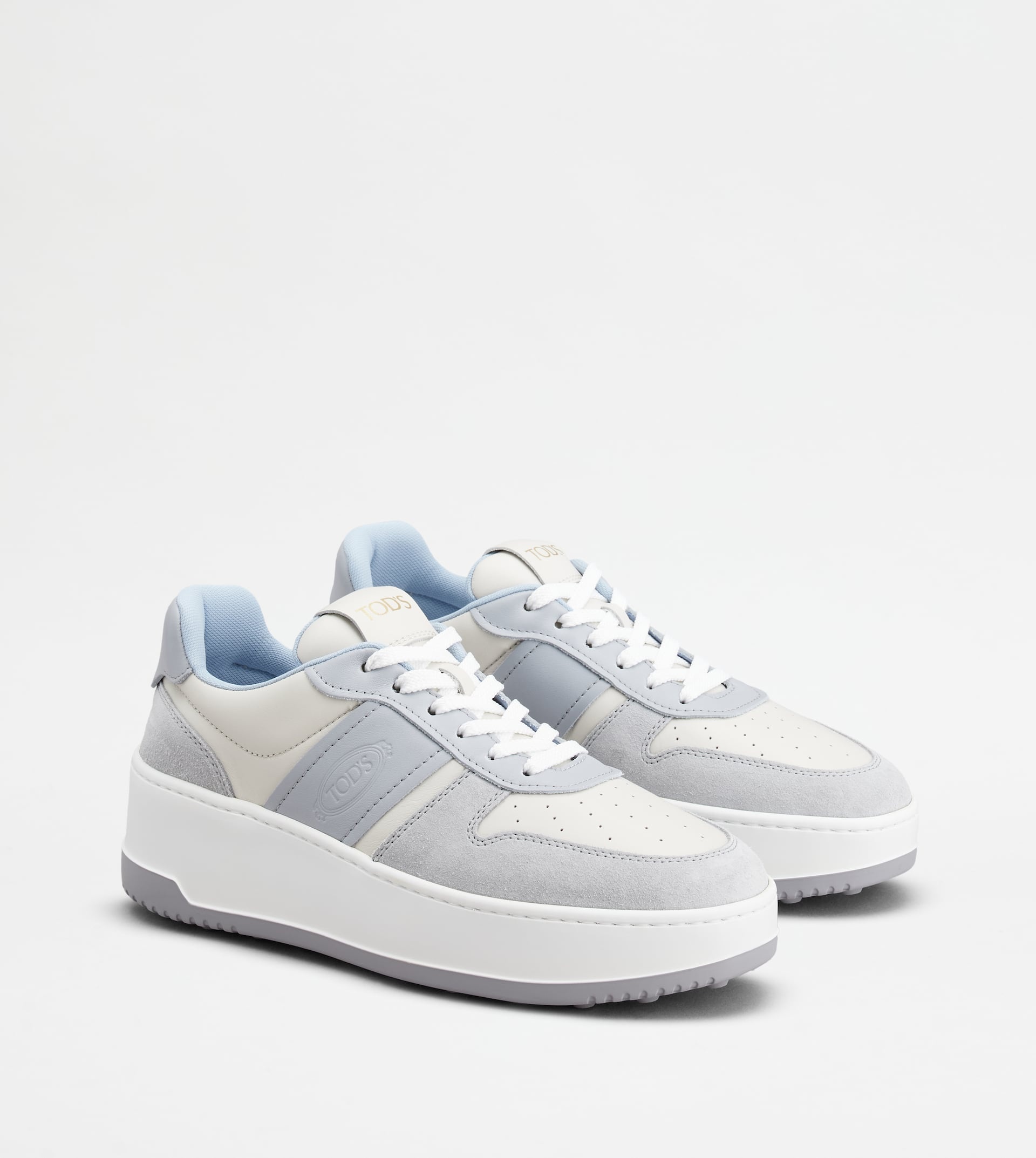 PLATFORM SNEAKERS IN LEATHER - WHITE, GREY, LIGHT BLUE - 2