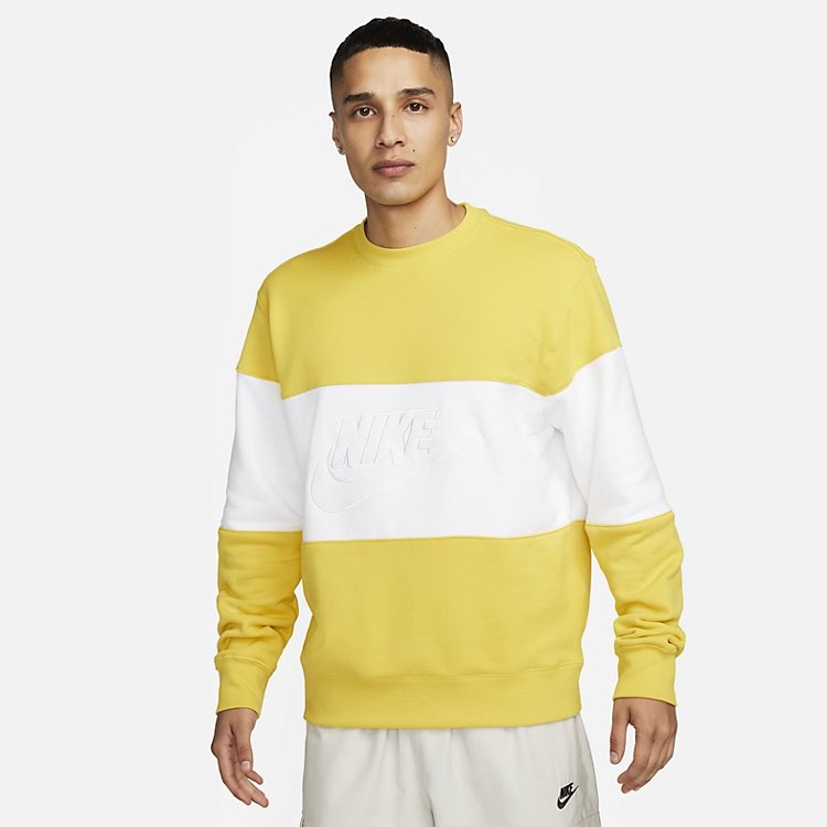 Nike Club French Terry Colour-Blocked Crew 'Vivid Sulphur' FB7849-709 - 2