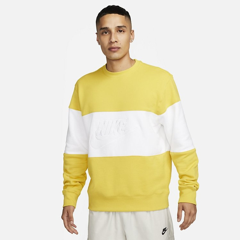 Nike Nike Club French Terry Colour-Blocked Crew 'Vivid Sulphur' FB7849-709 outlook