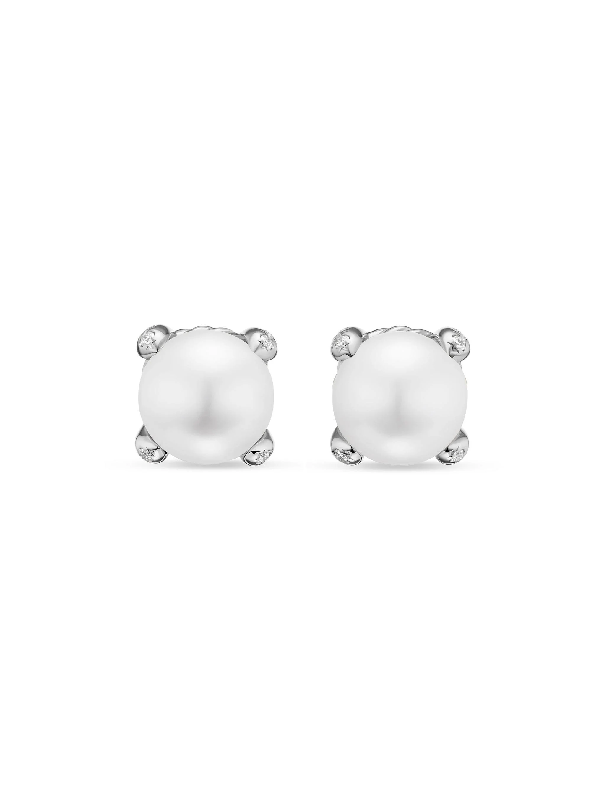 Women's Pearl Classics Stud Earrings in Sterling Silver and Diamonds - Pearl - 1