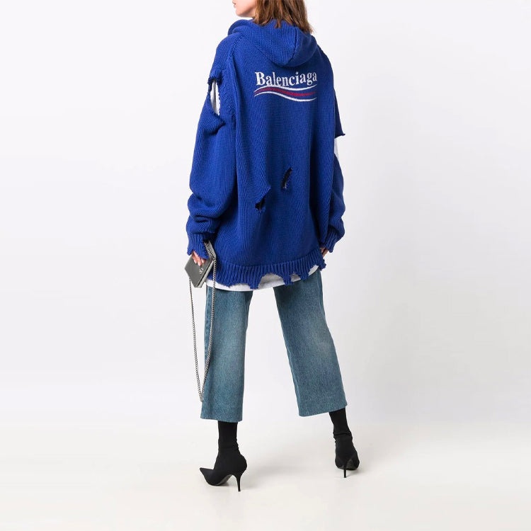 Balenciaga Political Campaign Destroyed Hoodie 'Blue' 662718T32124691 - 4