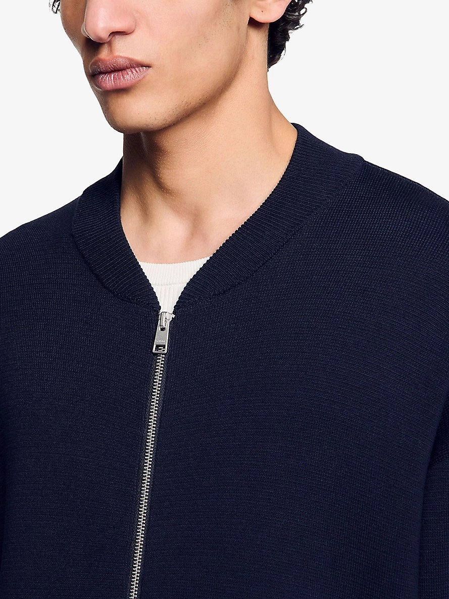 Ribbed-Collar Regular-Fit Cotton-Blend Knitted Jacket - 5