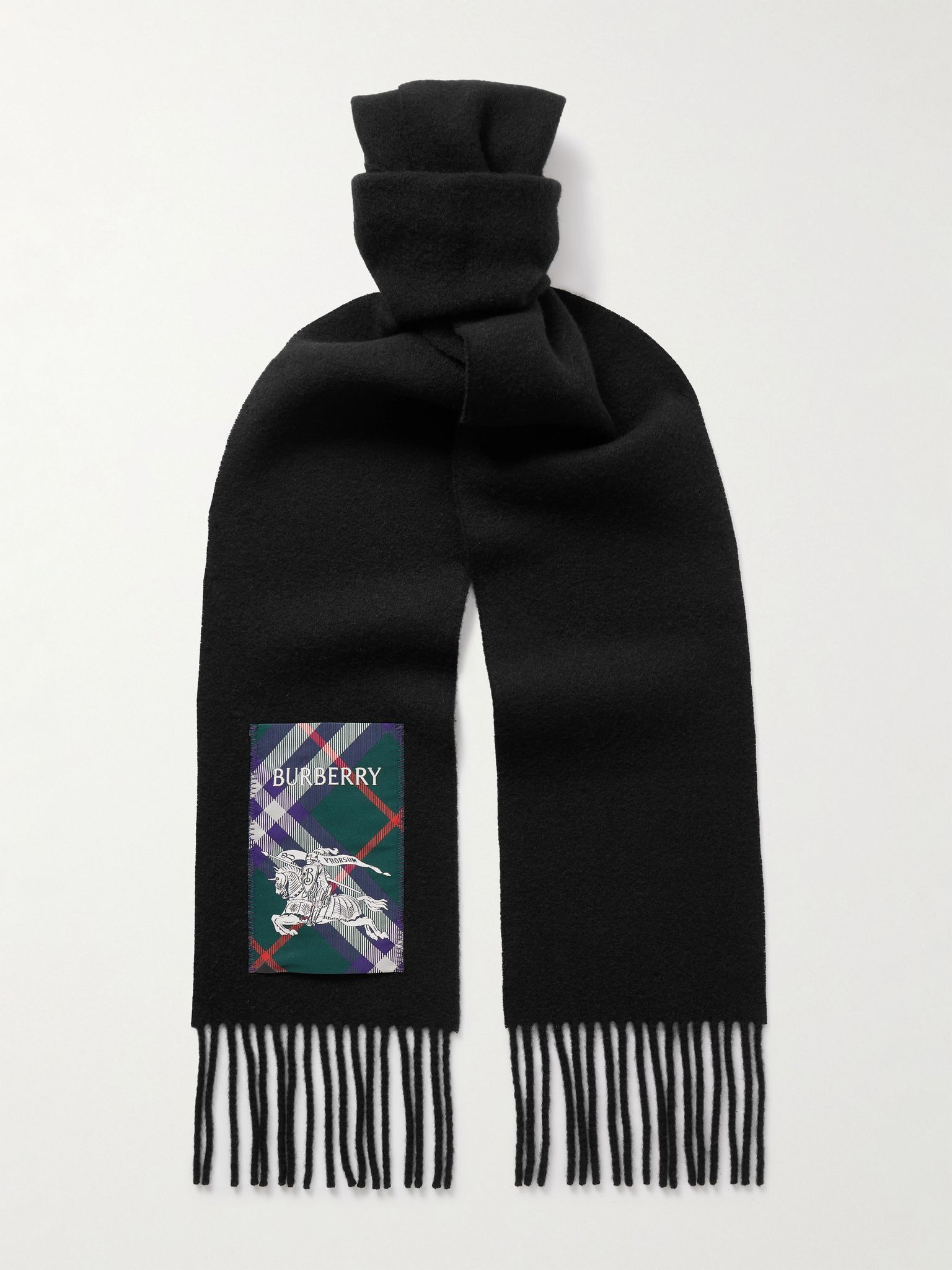 Fringed Appliquéd Cashmere Scarf Black - 1