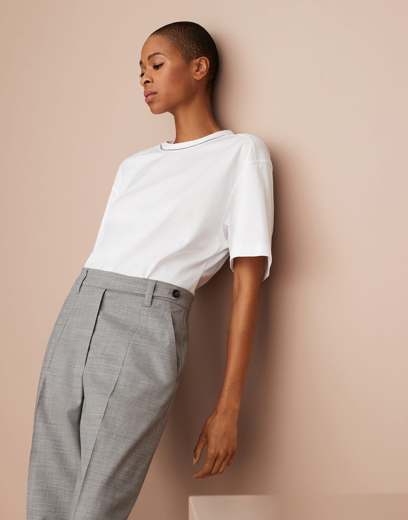 Cotton jersey T-shirt with padded shoulder and shiny neckline 4
