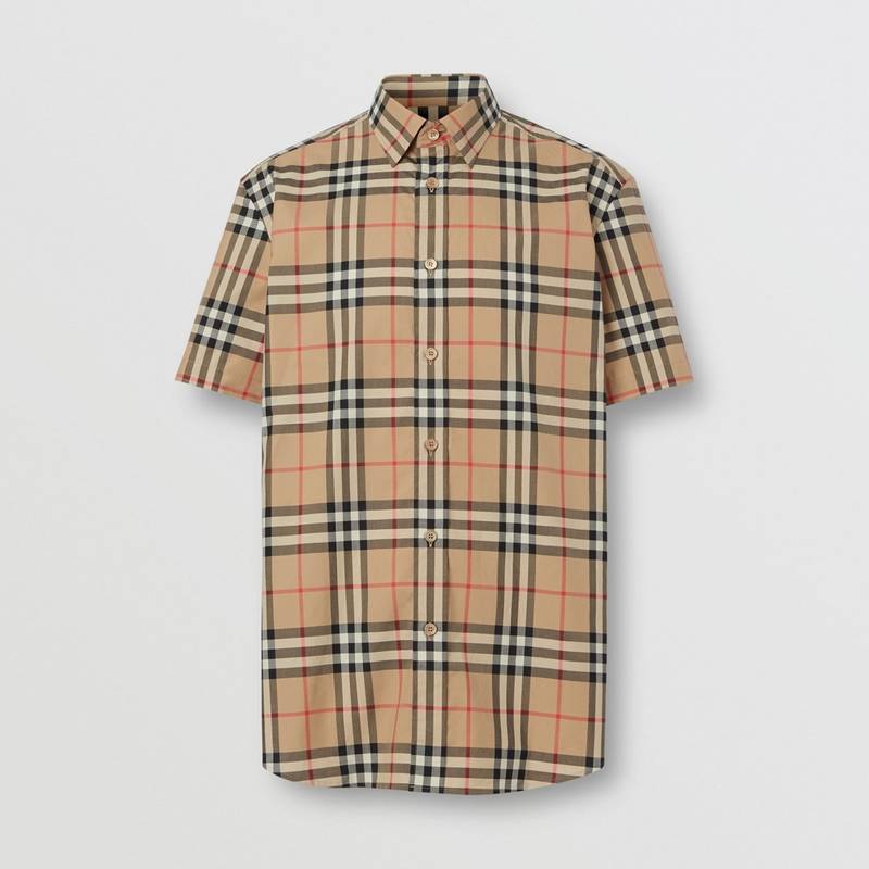 Short-sleeve Check Cotton Poplin Shirt - 1