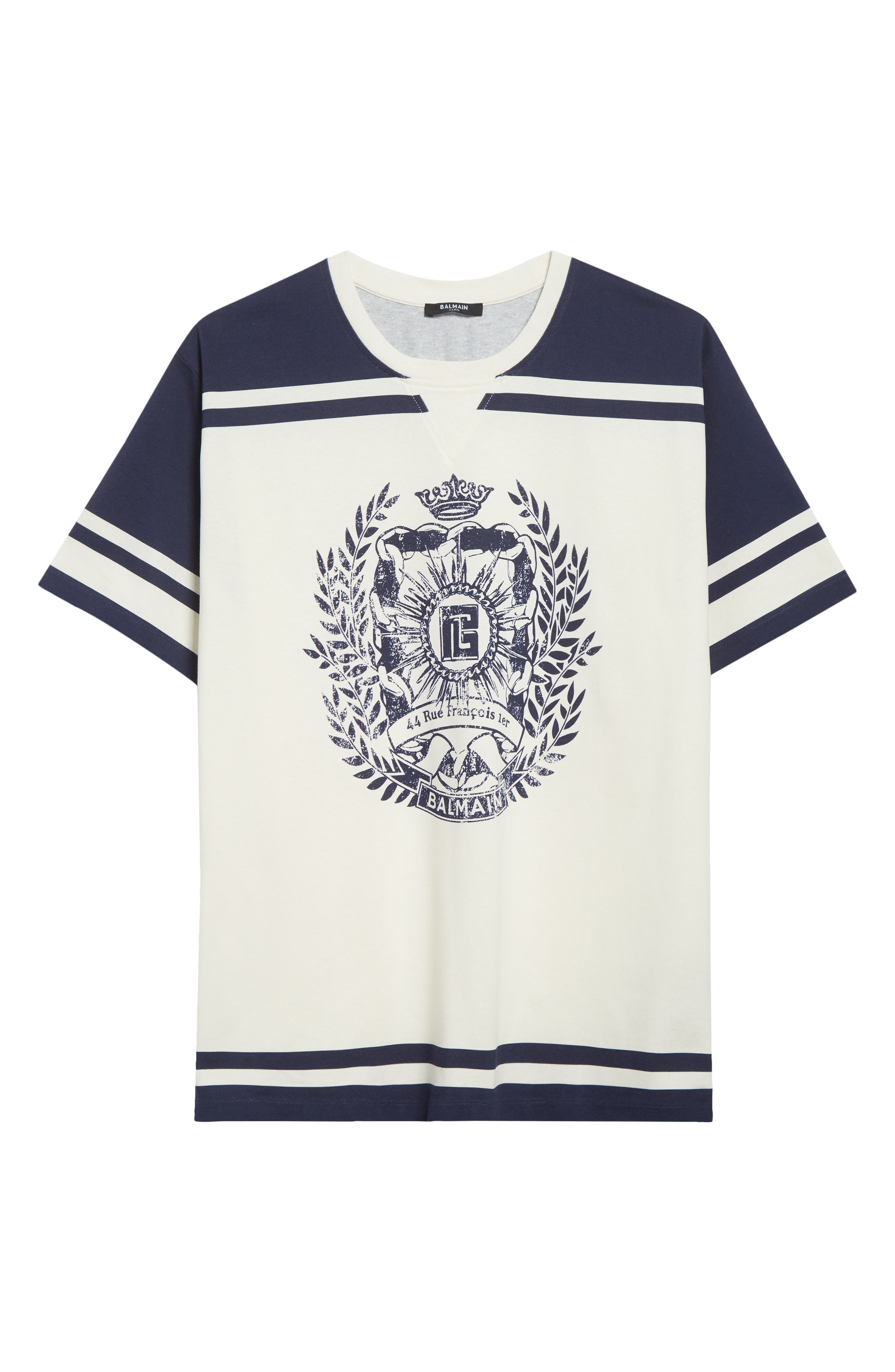 Balmain Emblem Varsity T-Shirt in Gtj Cream/Navy at Nordstrom - 6