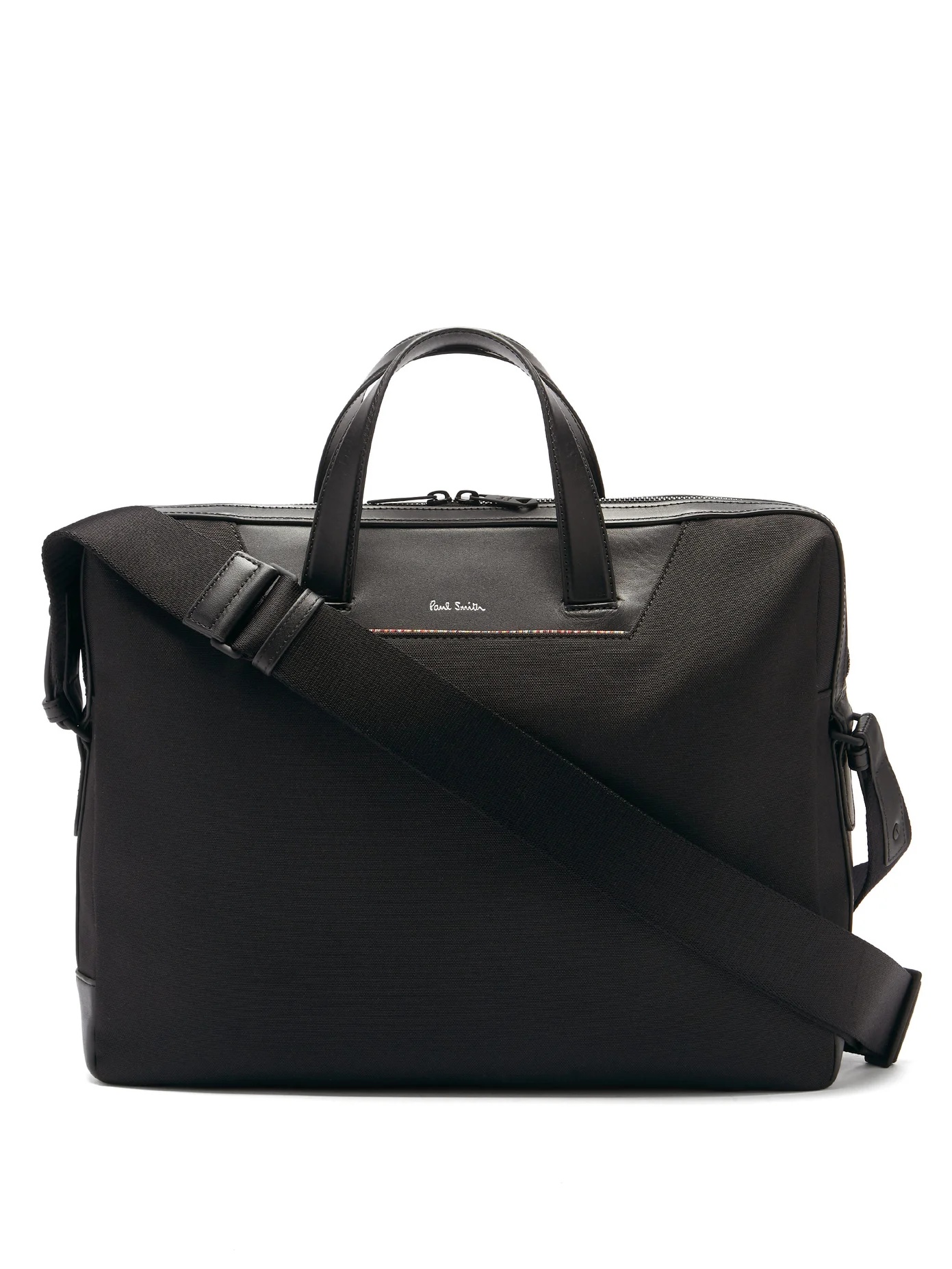 Signature-stripe leather-trimmed canvas briefcase - 1