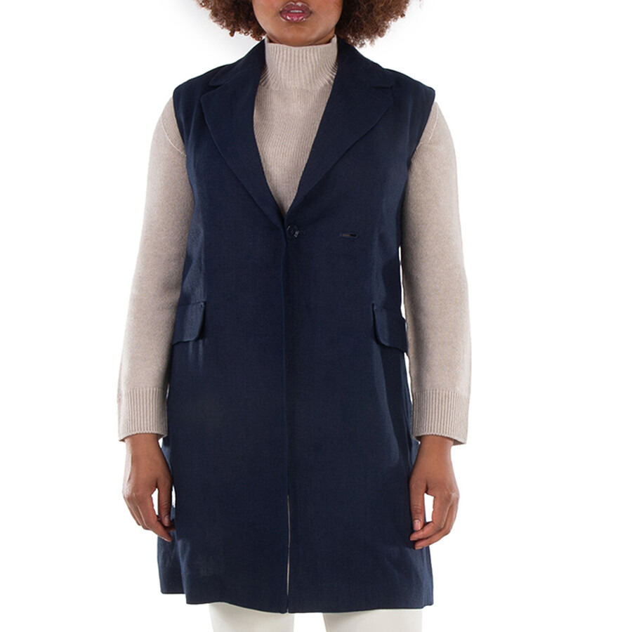Max Mara Navy Marie Long Linen Vest - 3