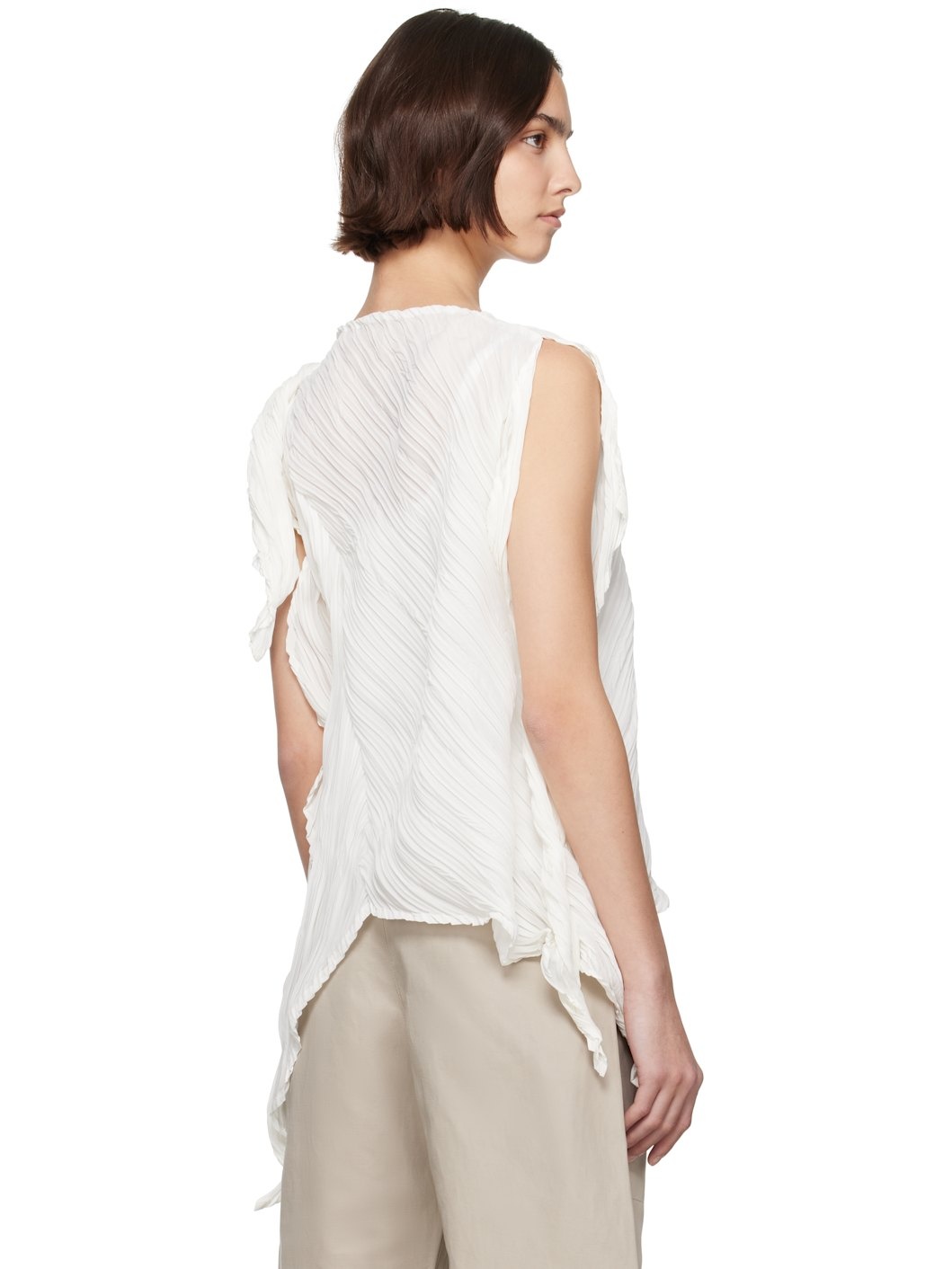 White Wrinkled & Twisted Blouse - 3