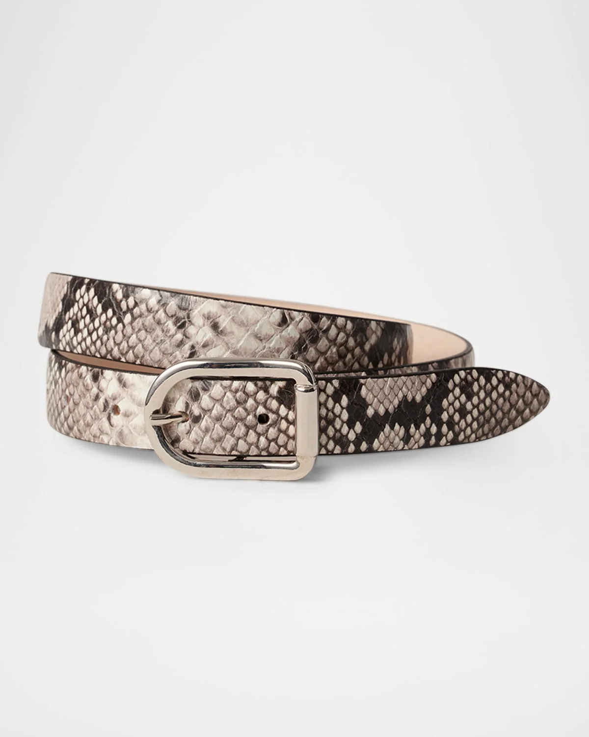 Mija Snake-Embossed Leather Skinny Belt - 1