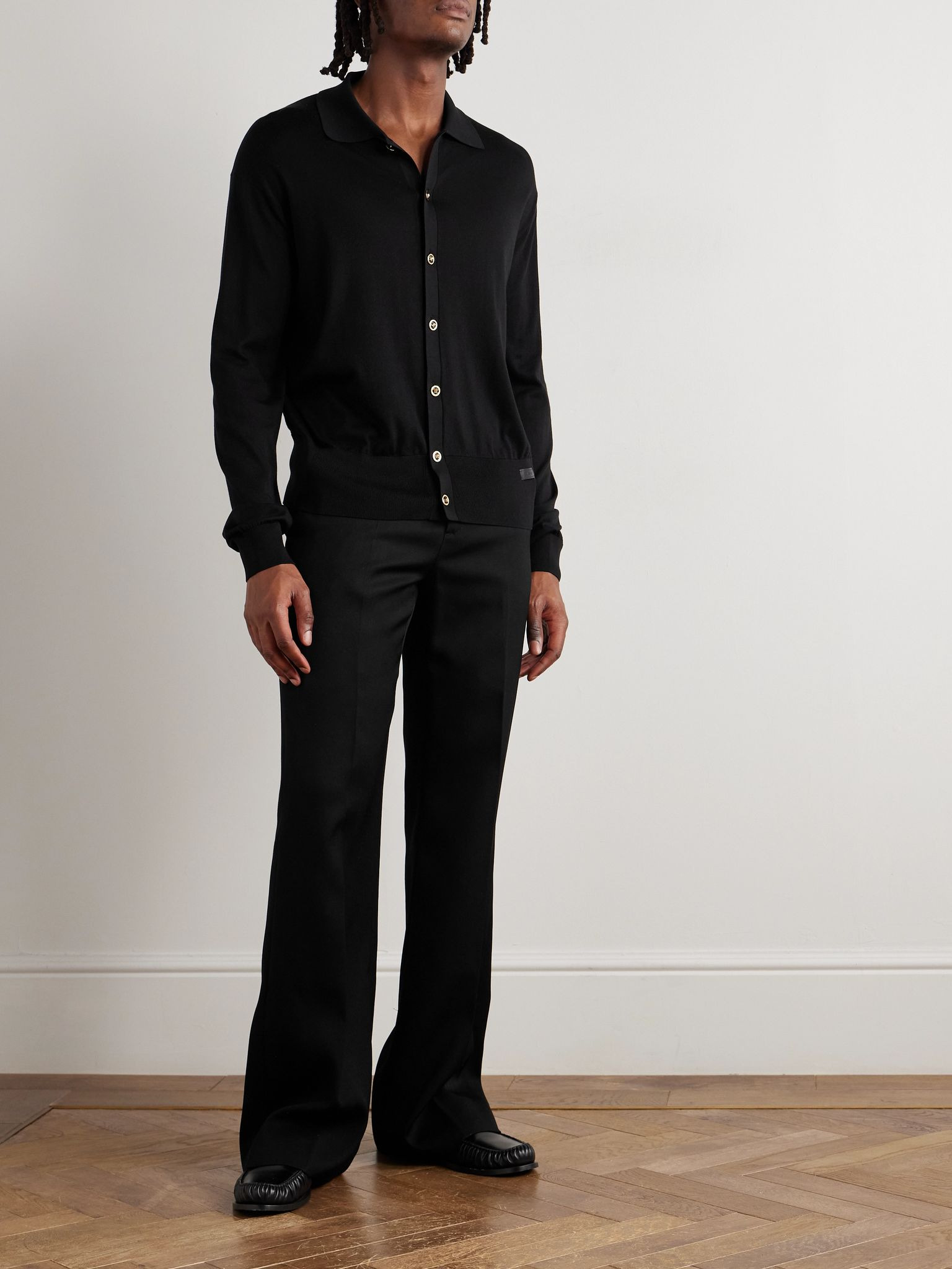 Logo-Appliquéd Silk and Cotton-Blend Cardigan Black - 2
