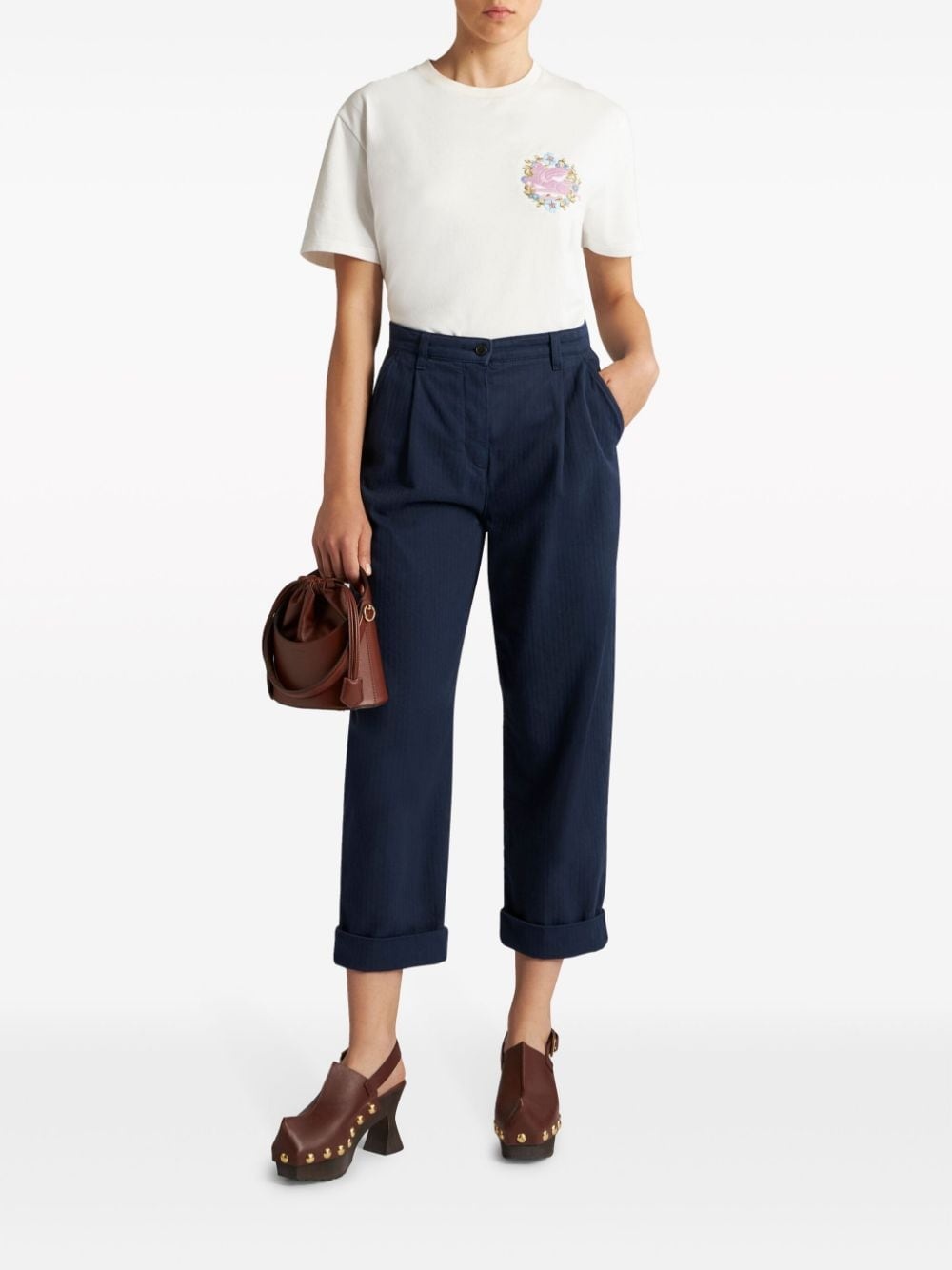 cropped herringbone-pattern cotton chinos - 2