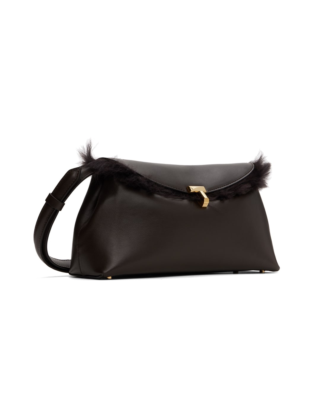 Brown Shearling T-Lock Clutch - 2