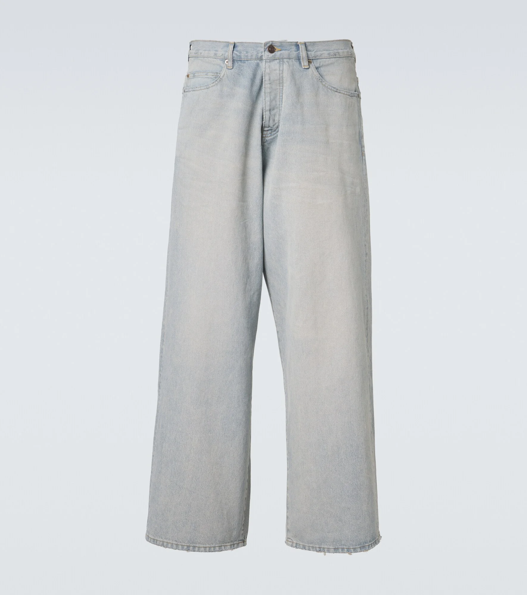 Leather-trimmed wide-leg jeans - 1