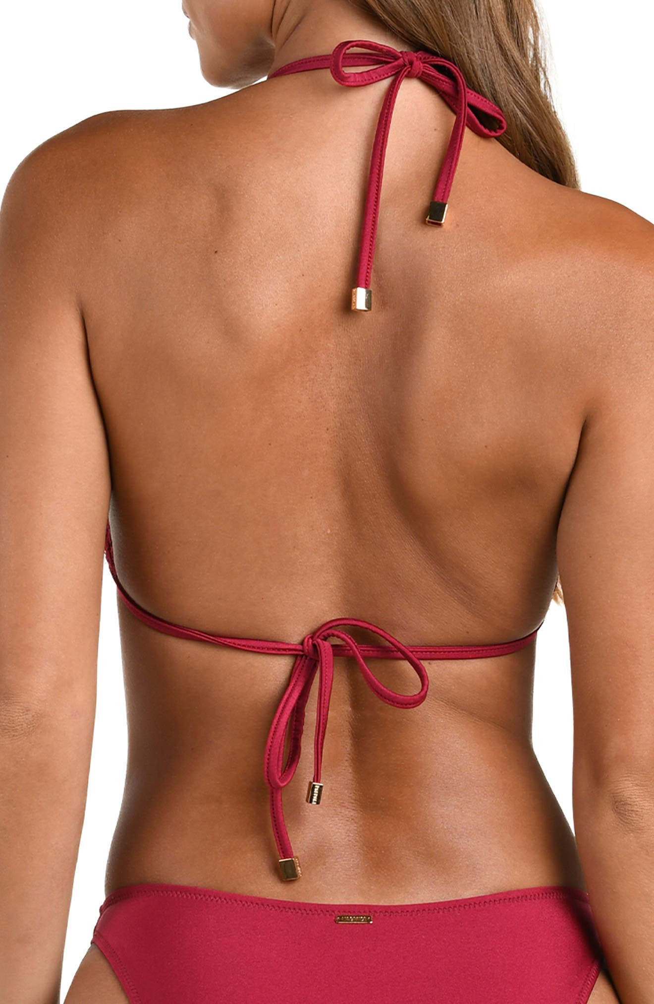 L'AGENCE Annabelle Lace Trim Triangle Bikini Top in Black Cherry at Nordstrom - 2