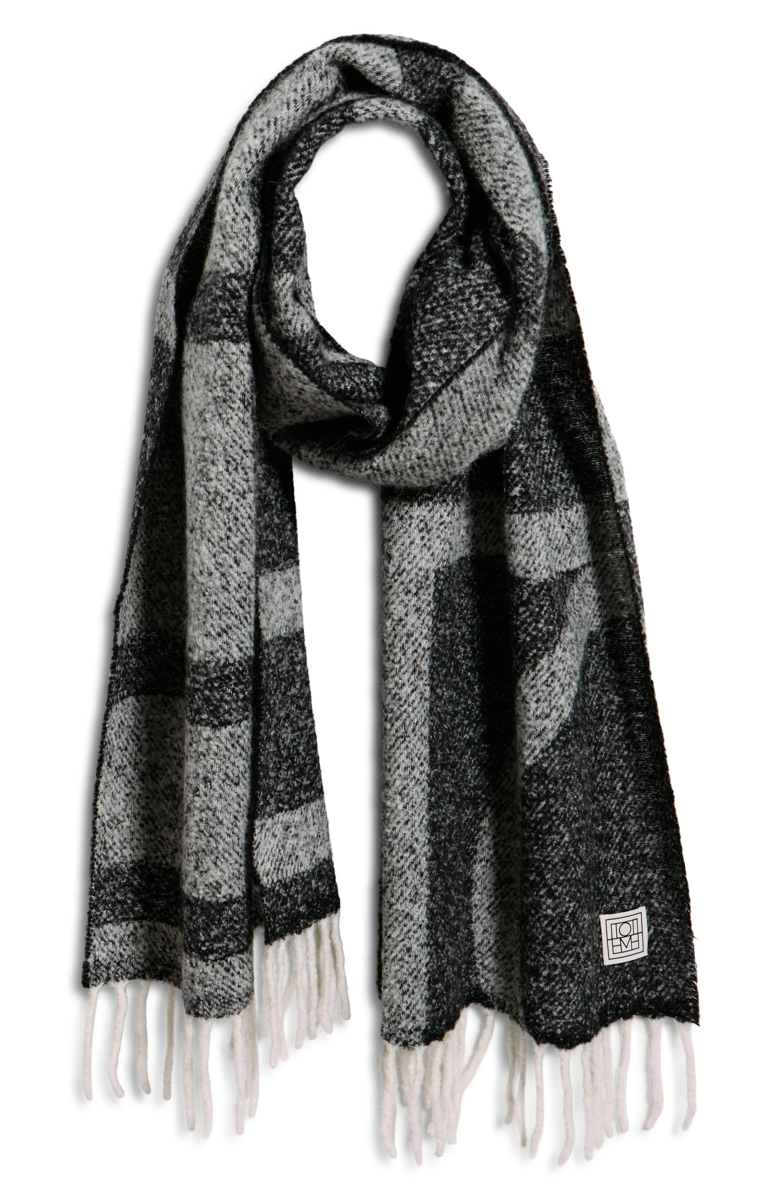 TOTEME Monogram Jacquard Alpaca Blend Fringe Scarf in Black/White at Nordstrom - 1