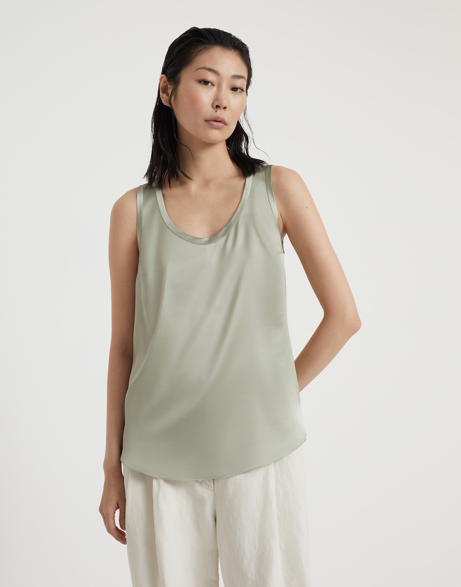 Brunello Cucinelli Stretch silk satin reversible top
