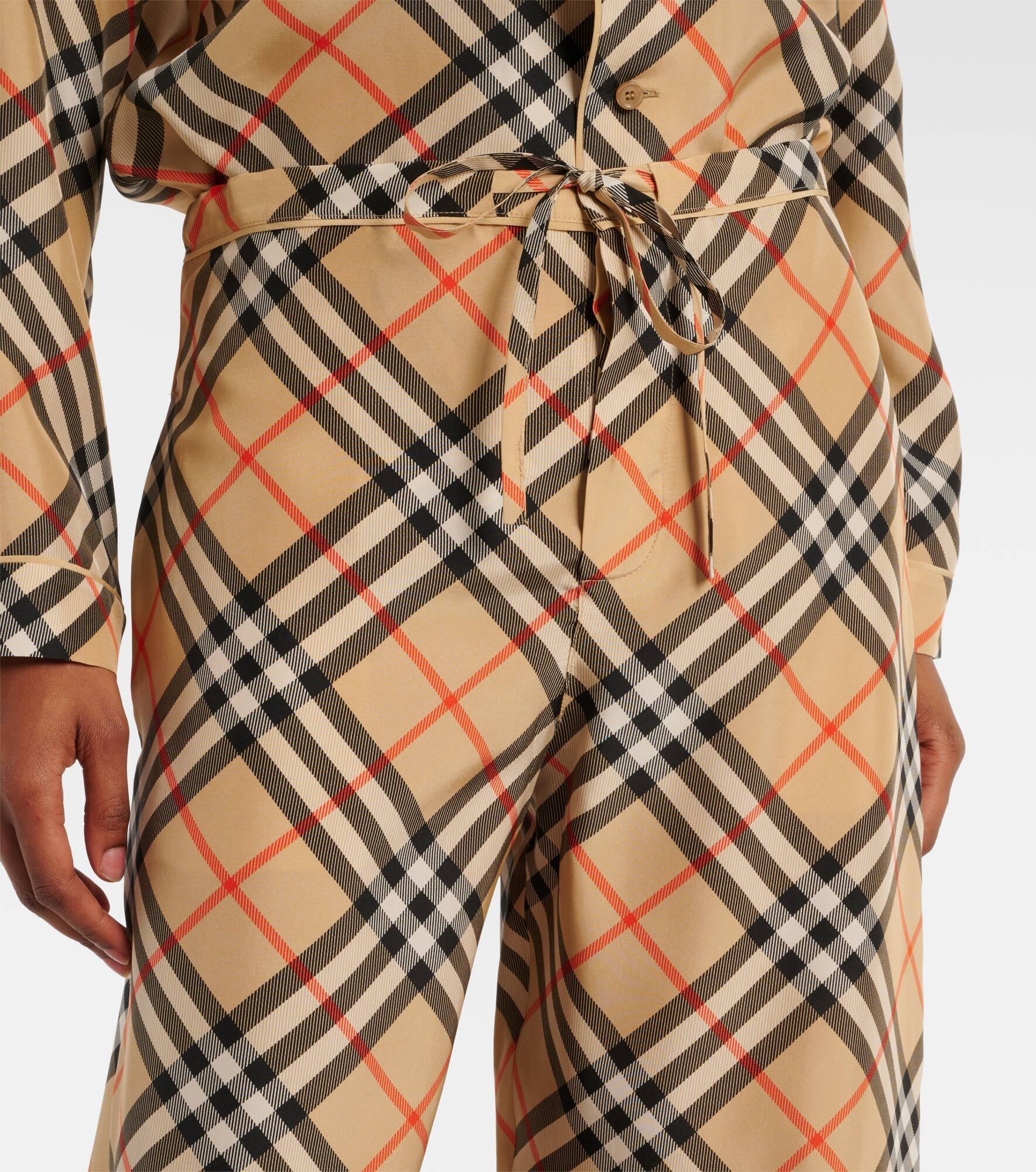 Burberry Check silk wide-leg pants - 4