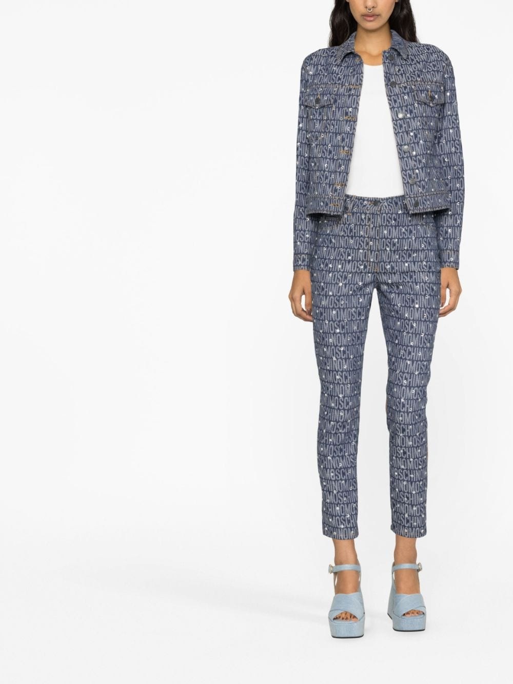 monogram-print denim jacket - 3