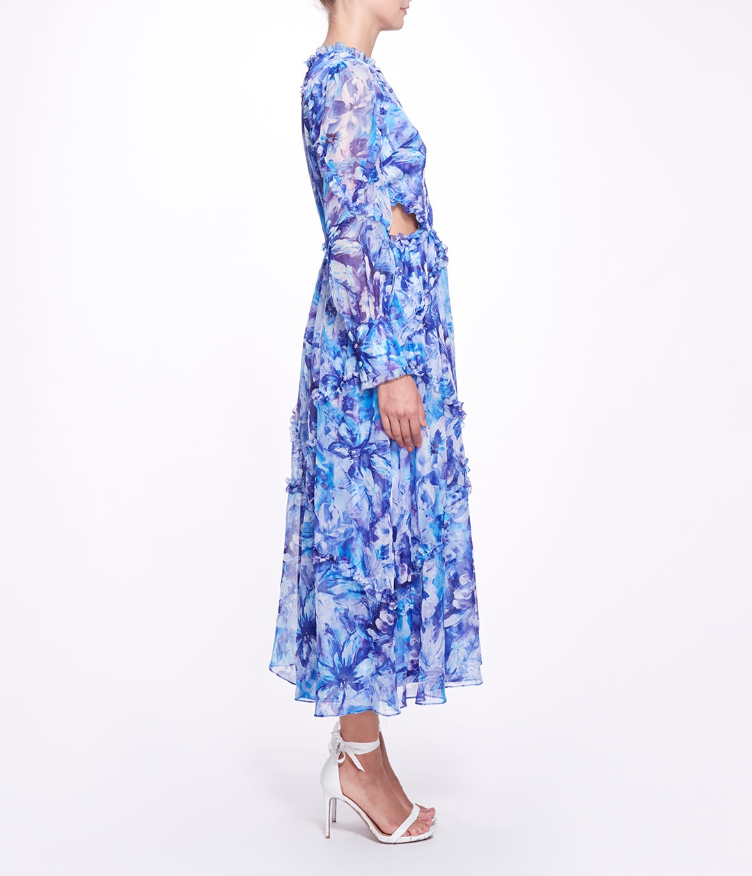 ABSTRACT FLORAL PRINTED CHIFFON MAXI DRESS - 3
