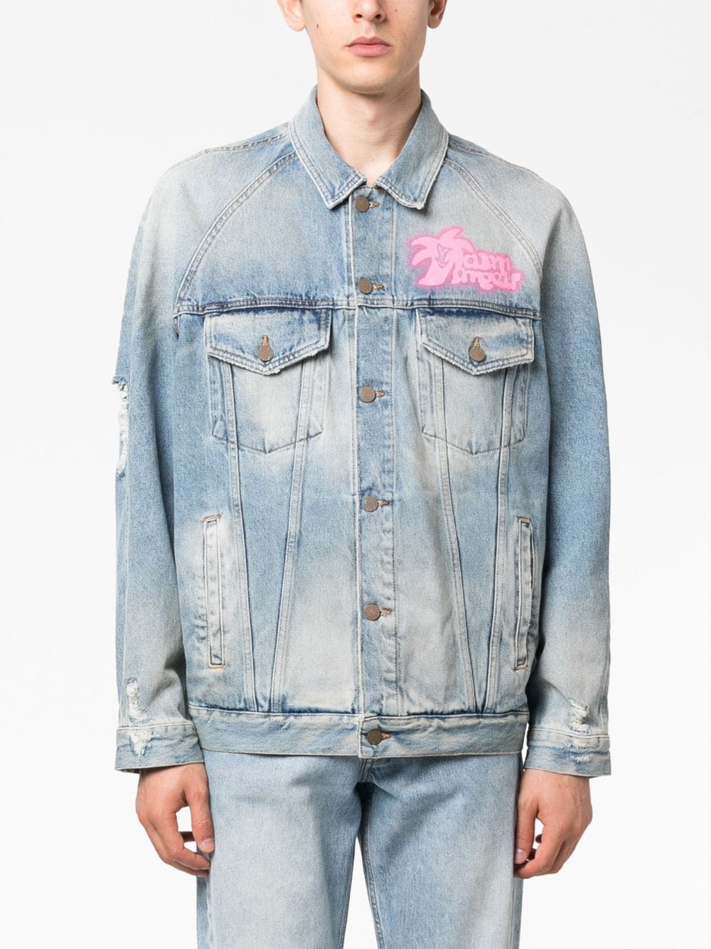 graffiti-print denim jacket - 4