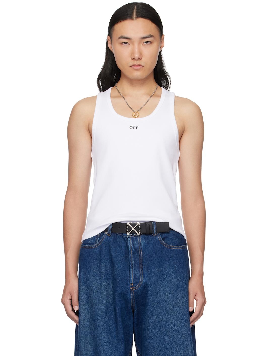 White 'Off' Stamp Rib Tank Top - 1