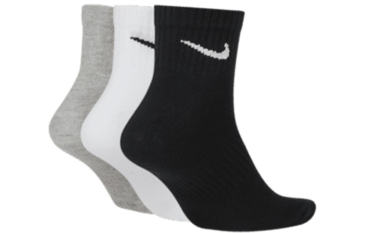 Men's Nike Solid Color Logo Casual Sports Training Mid Tops Socks 3 Pairs Gray / White / Black SX767 - 2