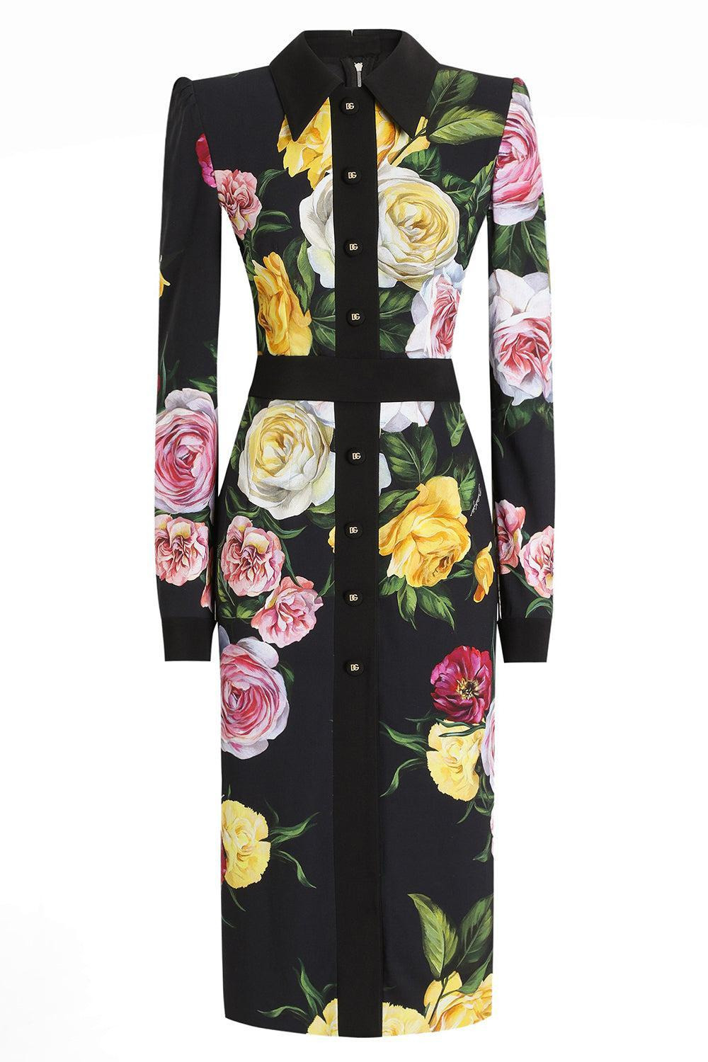 Long Sleeve Printed Shirt Dress - 1