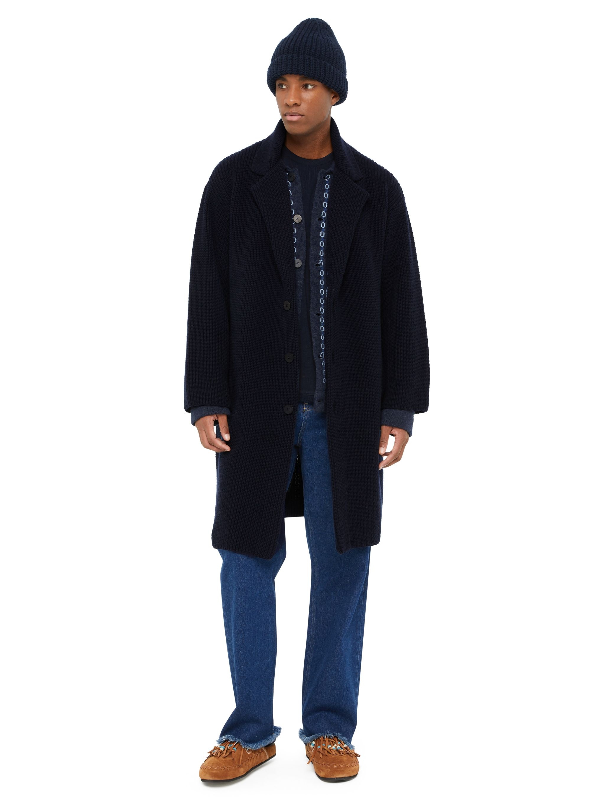 Knitted Ribbed Denim-No-Denim Coat - 2