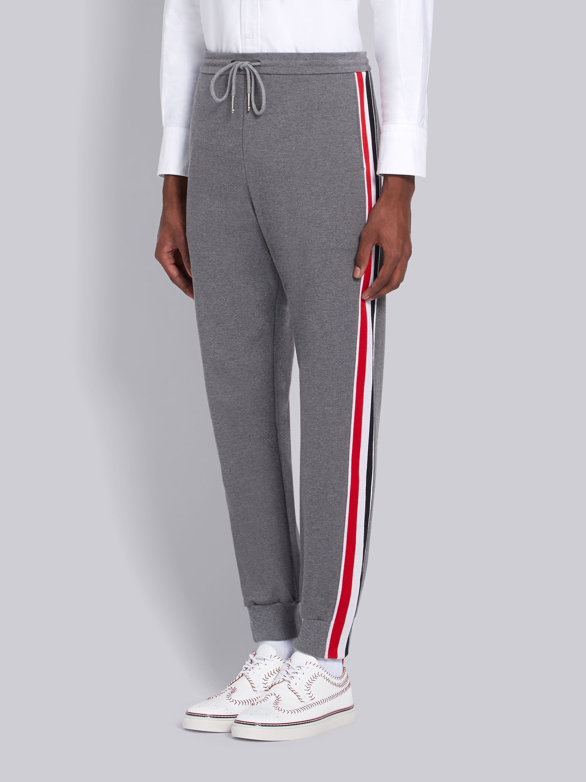 Medium Grey Cotton Interlocking RWB Stripe Track Pants - 2