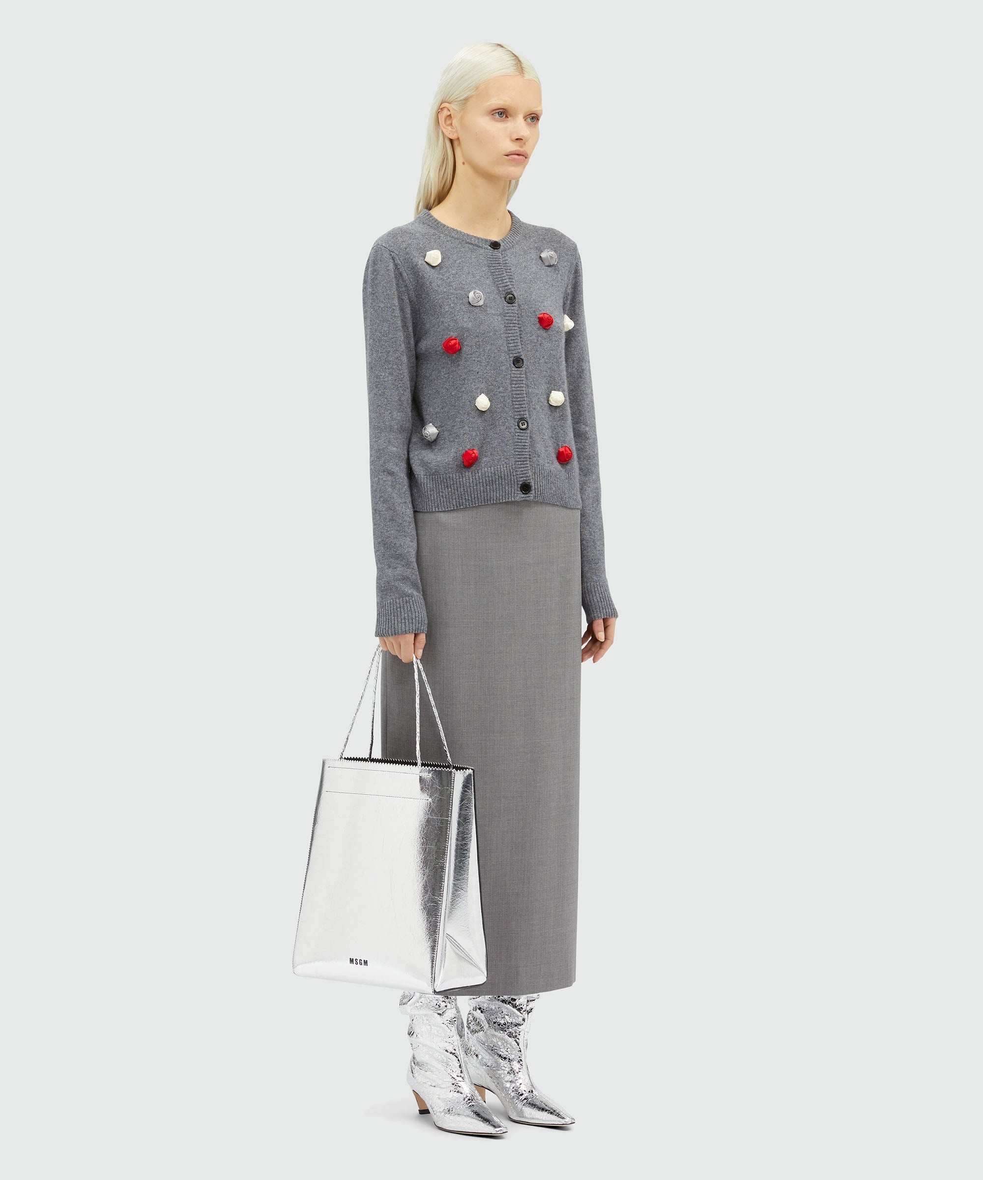 Grey melange wool pencil skirt with slit - 4