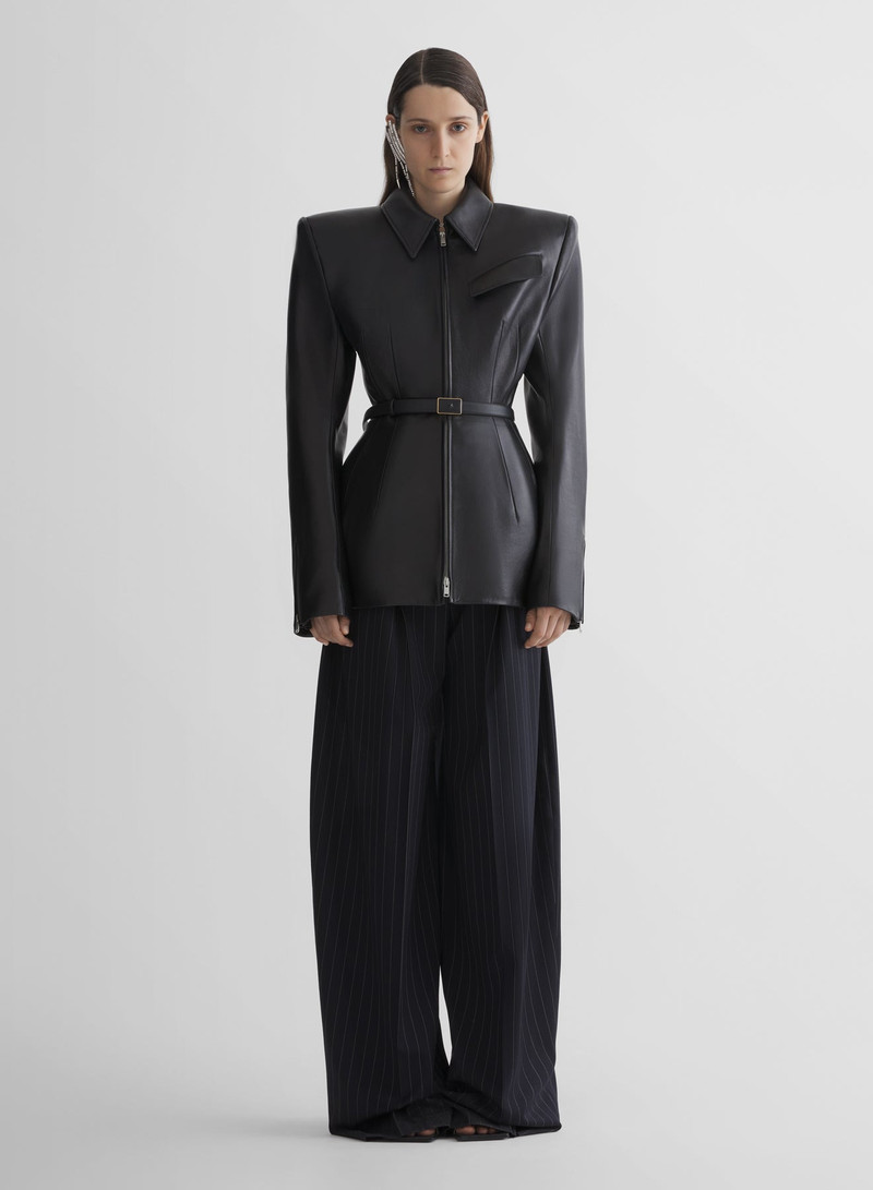 MUGLER leather oblique jacket outlook