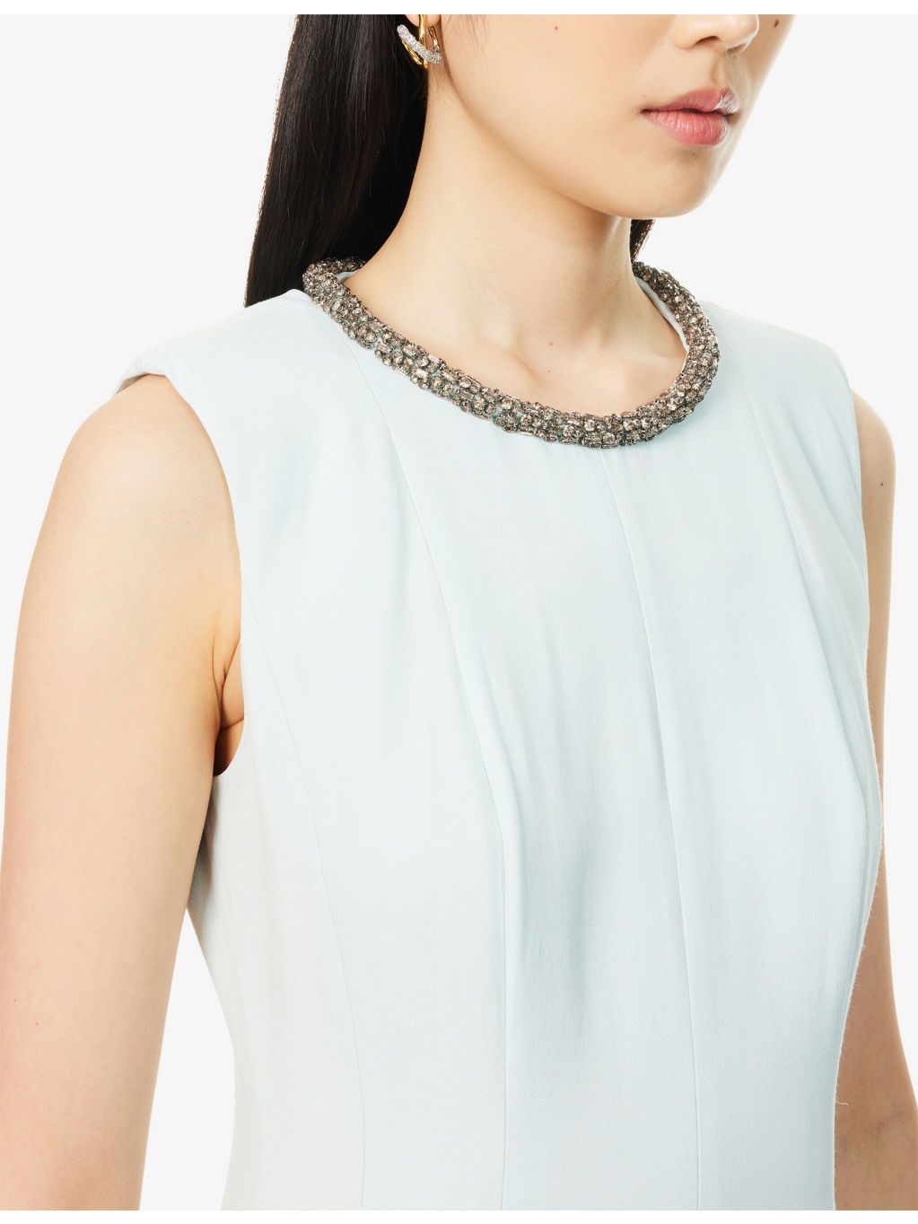 Rhinestone-Embellished Sleeveless Wool And Silk Midi Dress - 5