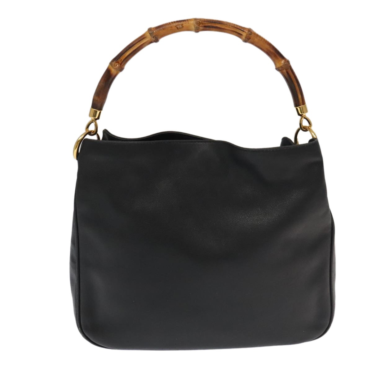 GUCCI Bamboo Hand Bag Leather Black Gold - 13