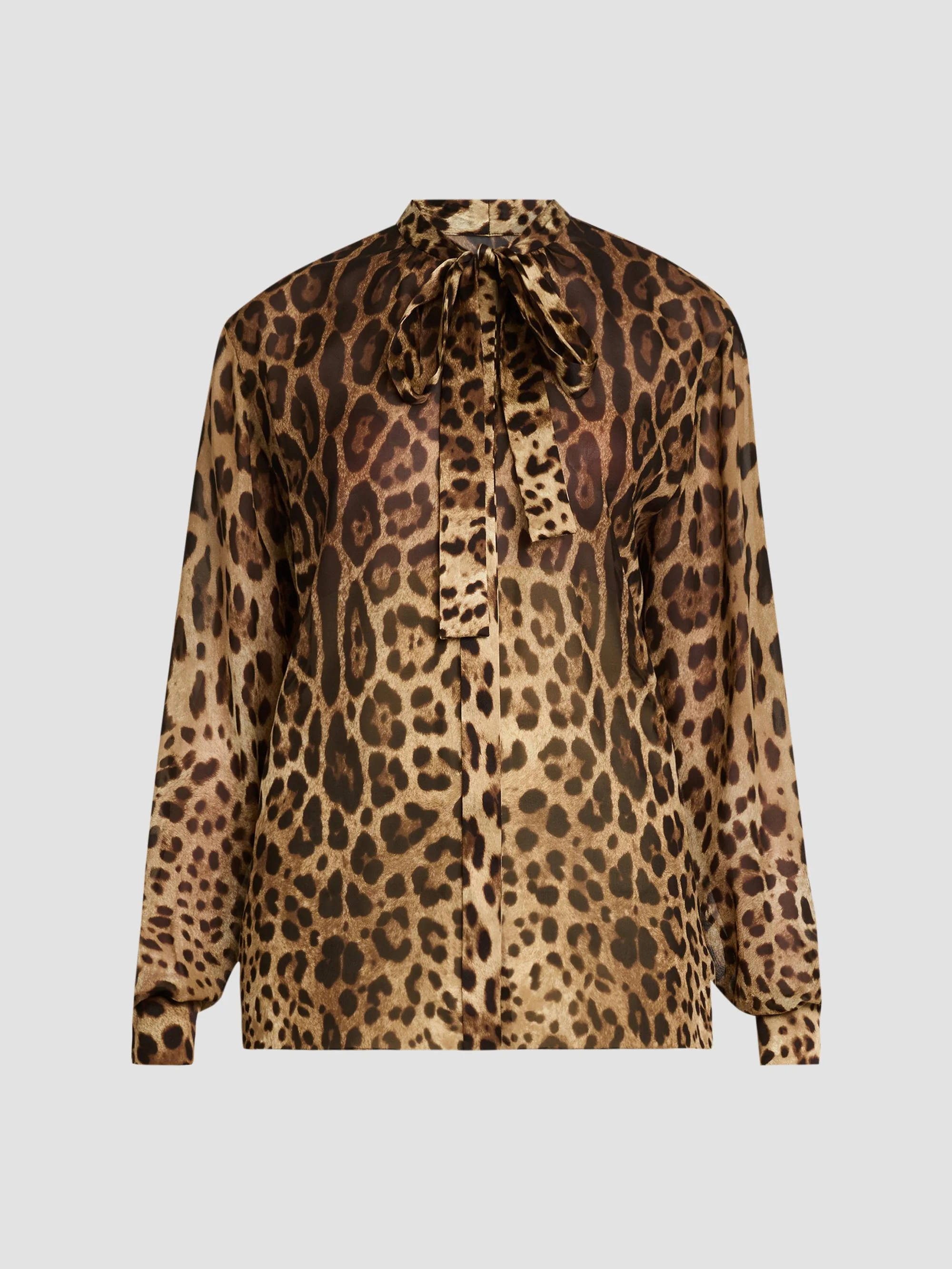 Women's Leopard-Print Silk Tieneck Blouse - Leo New - 1