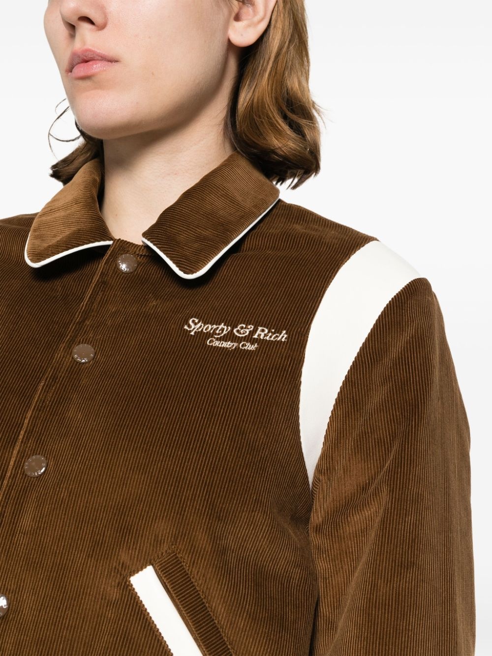 logo-embroidered corduroy bomber jacket - 5