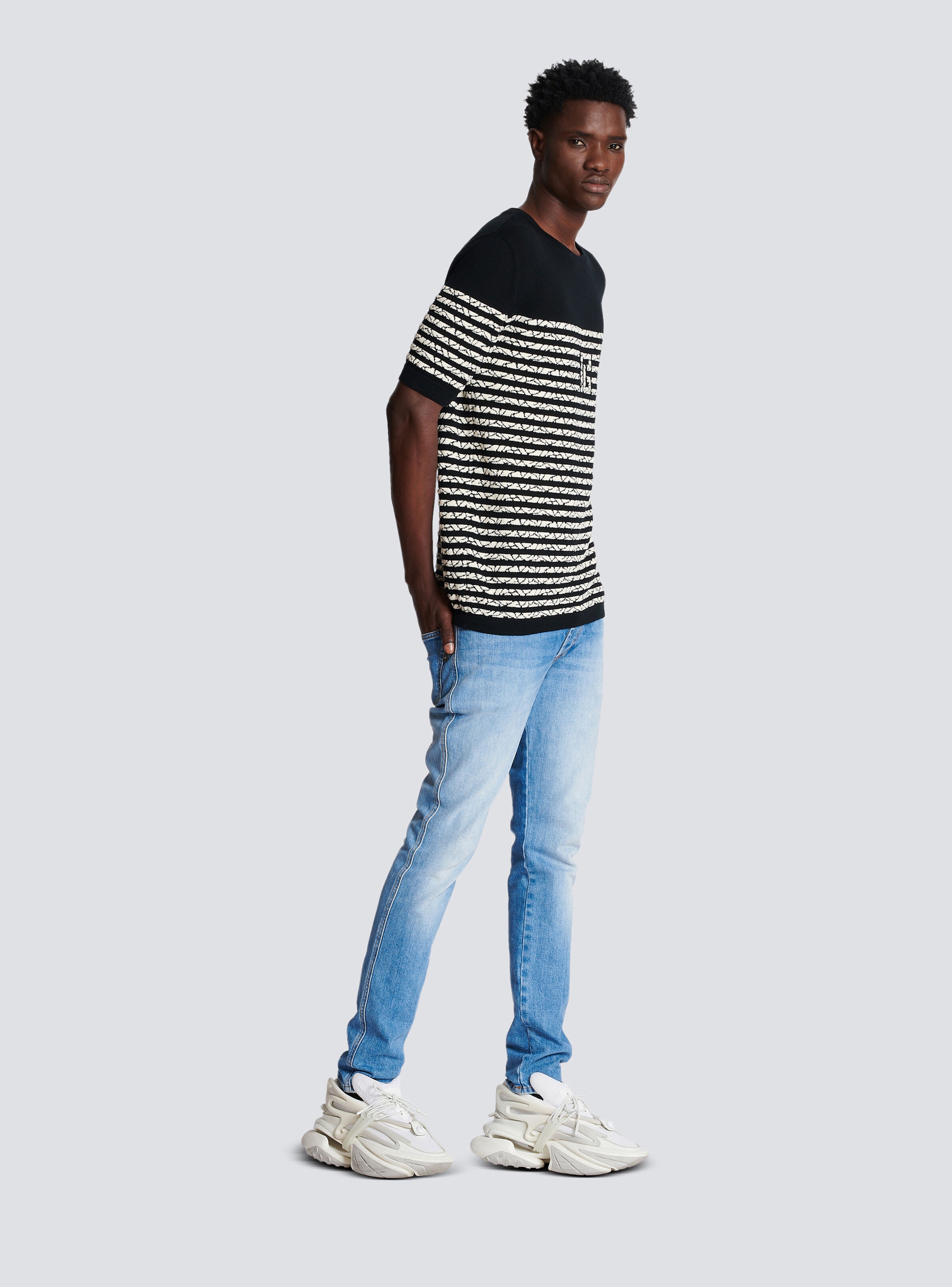 Wool T-shirt with marbled stripes - 3