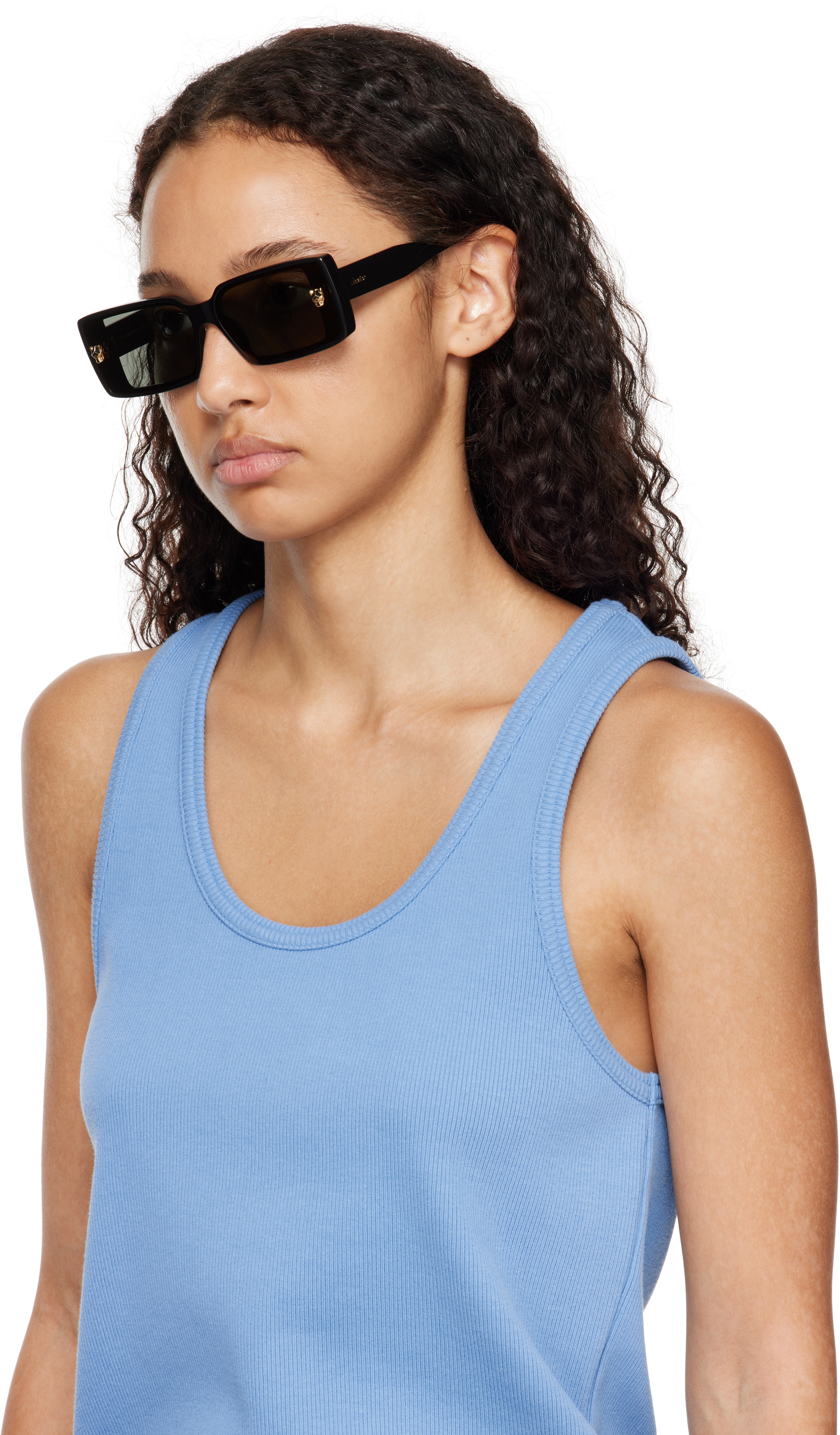 Black Panthère Rectangle Acetate Sunglasses - 4