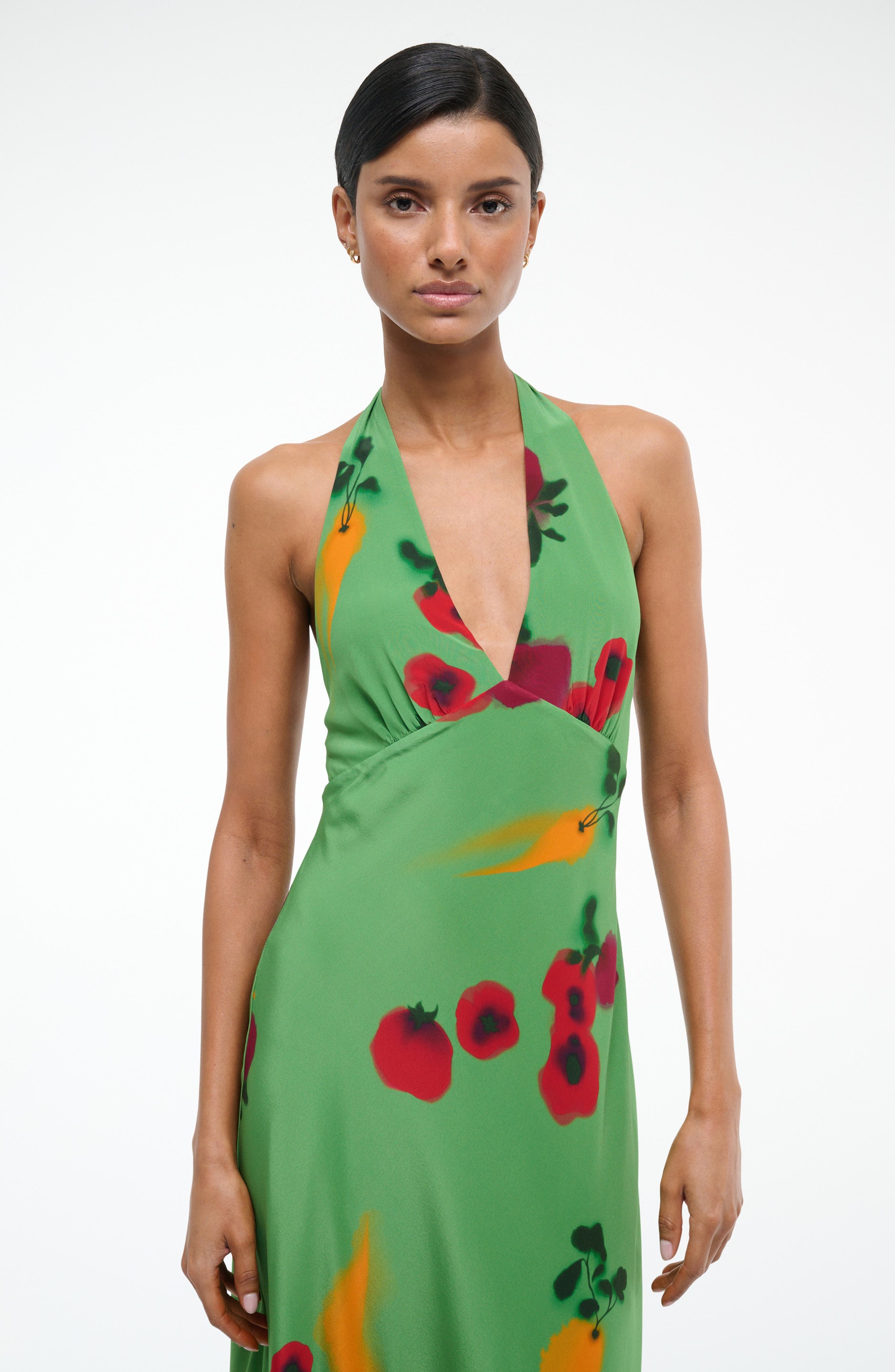 STAUD Lucca Silk Halter Dress in Farmers Market Leaf at Nordstrom - 4