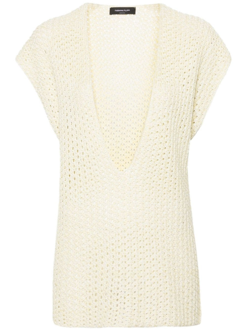 V-neck open-knit top 1