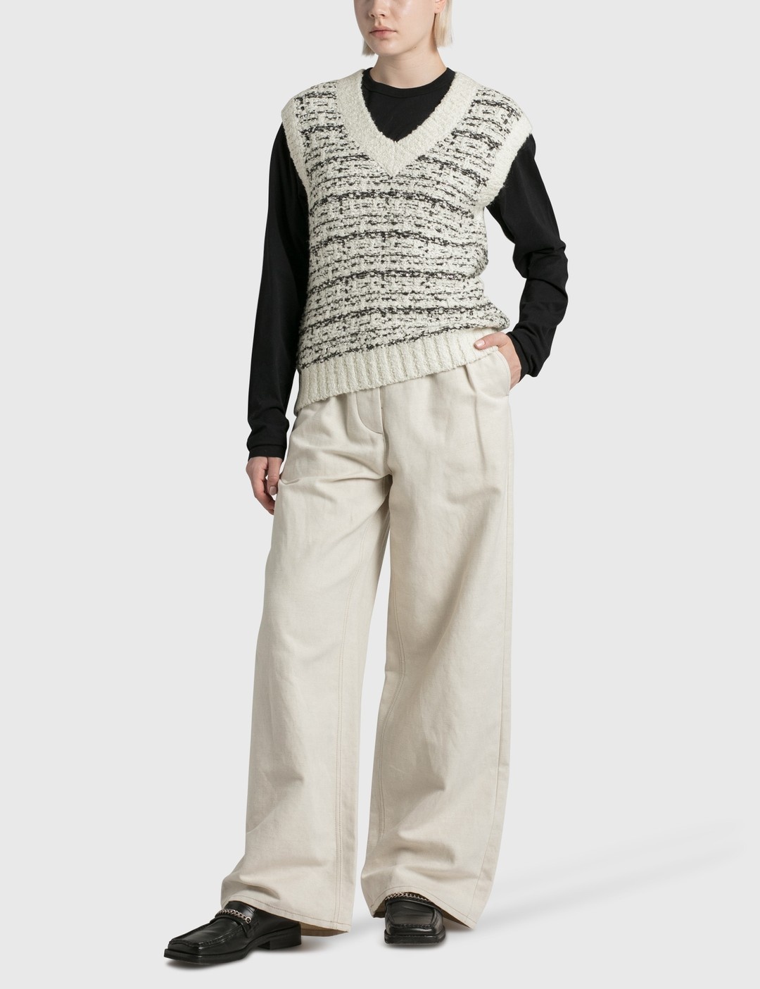 WHITE TWEED KNIT VEST - 4