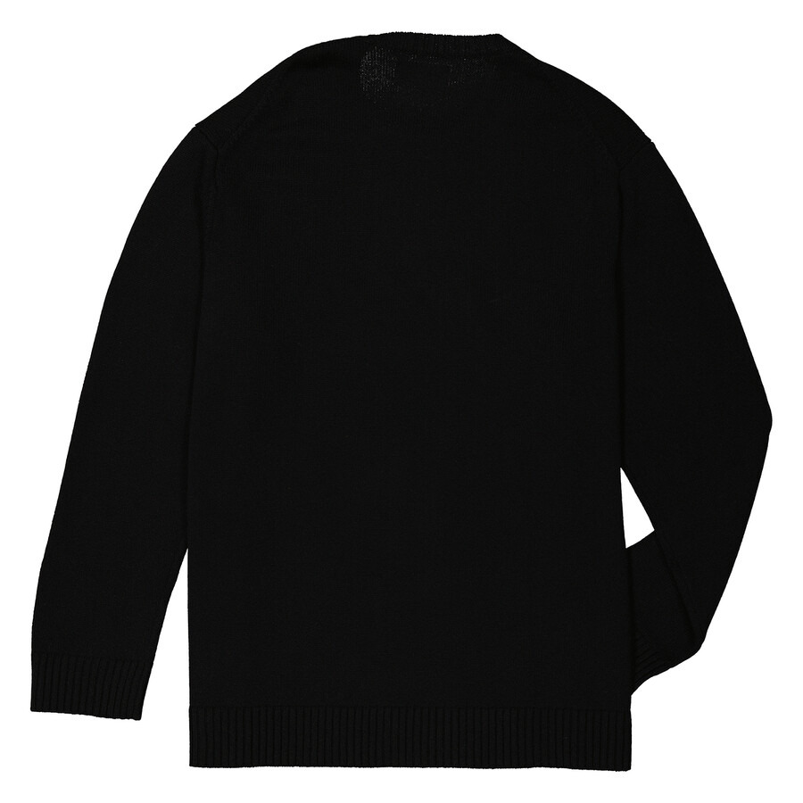 Ys Black Wool Crow Motif Long-Sleeved Pullover, Brand Size 2 (Medium) - 6