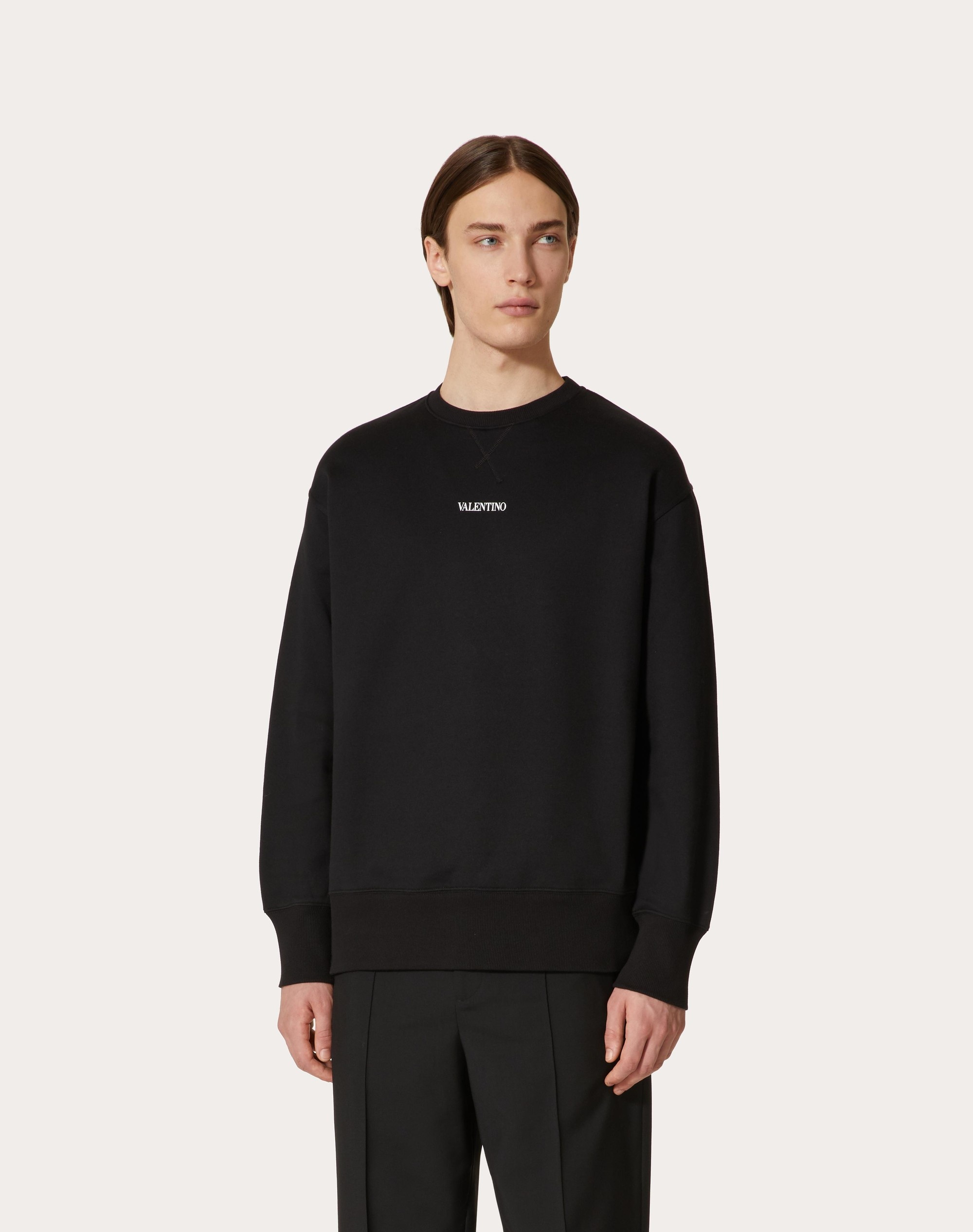 COTTON CREWNECK SWEATSHIRT WITH VALENTINO PRINT - 3