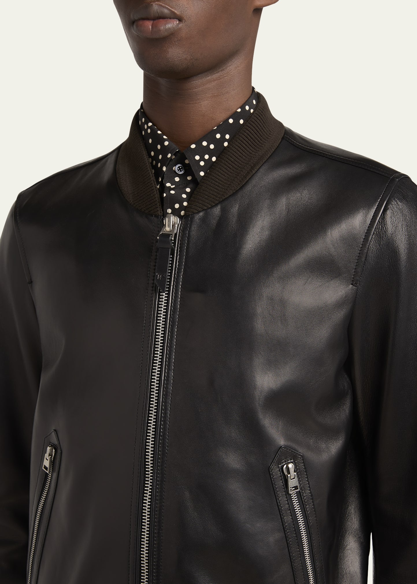 Zip-Up Nappa Leather Bomber Jacket - 5