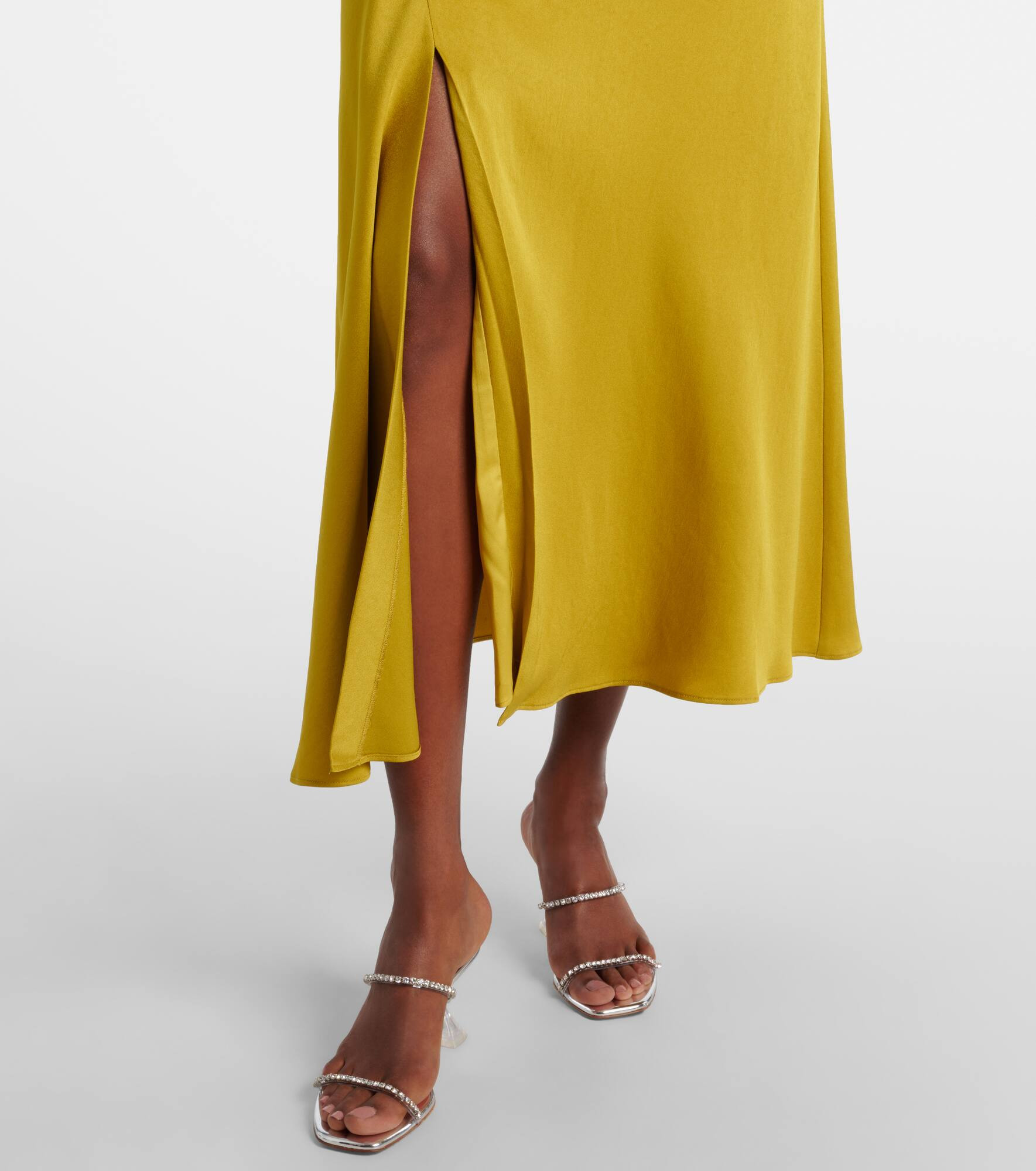 Odessa draped gathered satin midi dress - 5