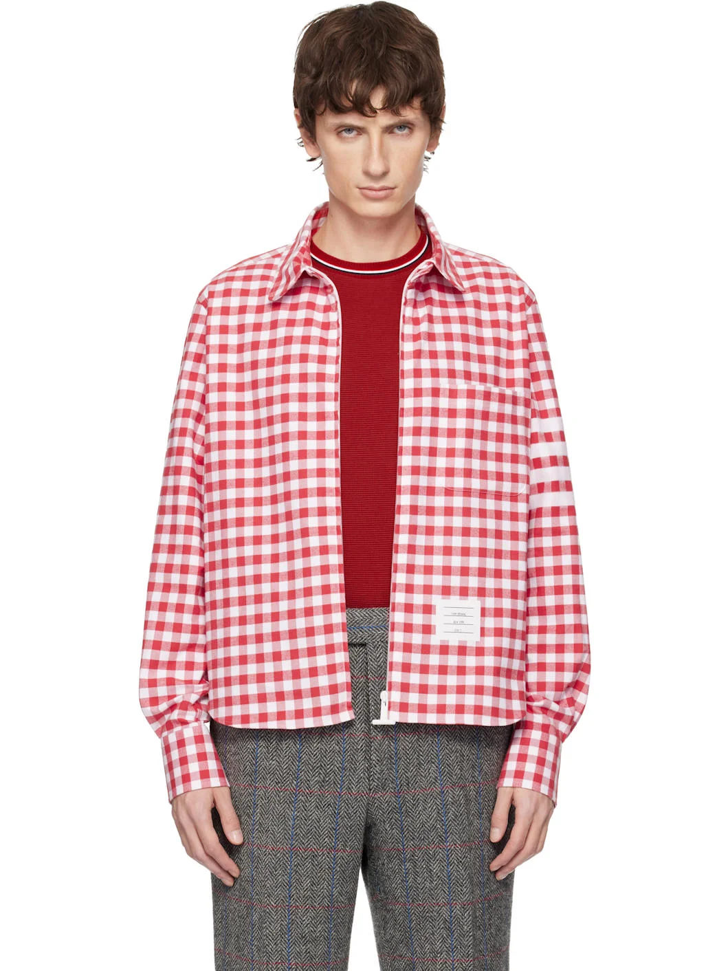 Red 4-Bar Gingham Check Flannel Shirt - 1