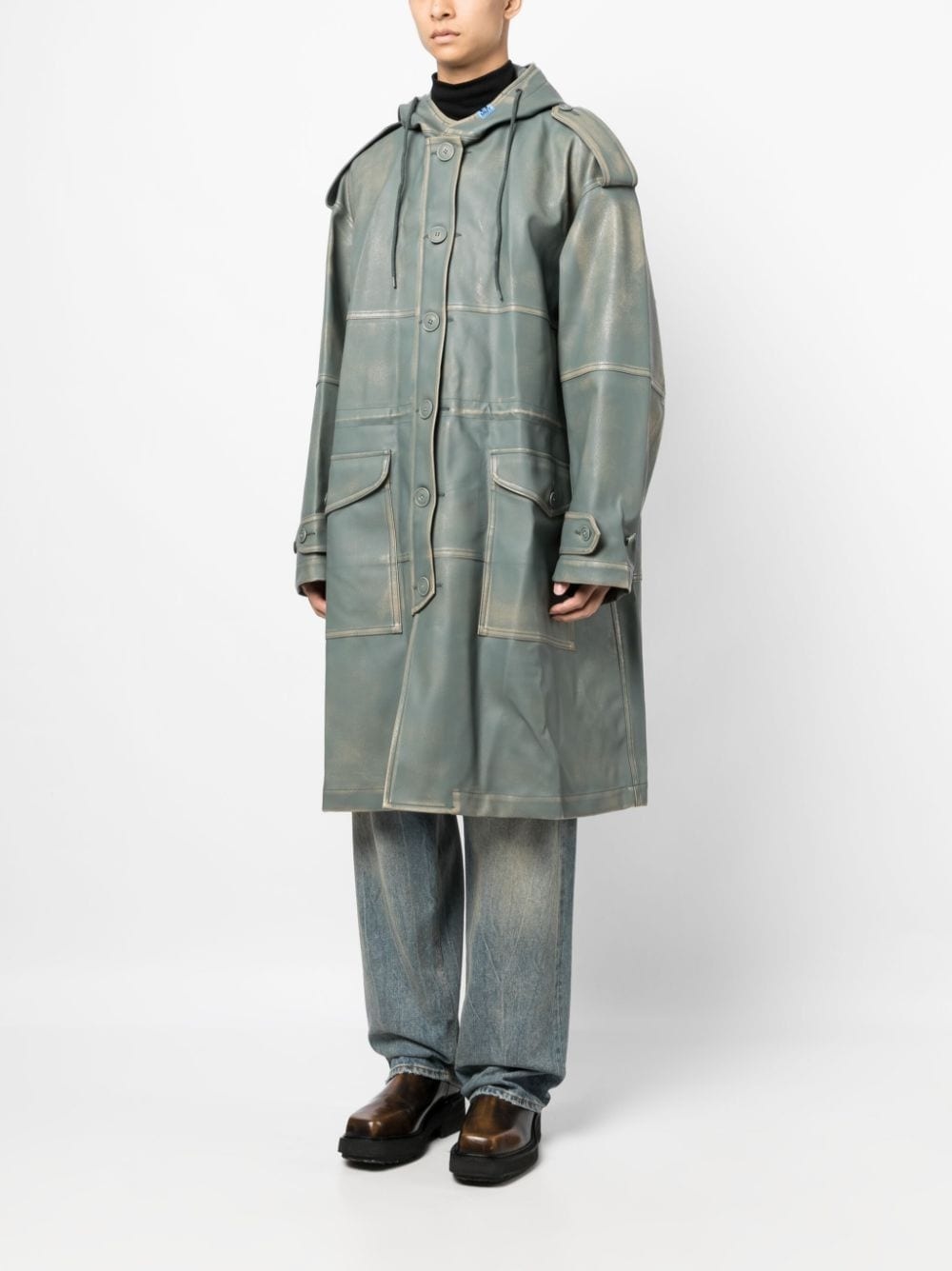 faux-leather hooded coat - 3