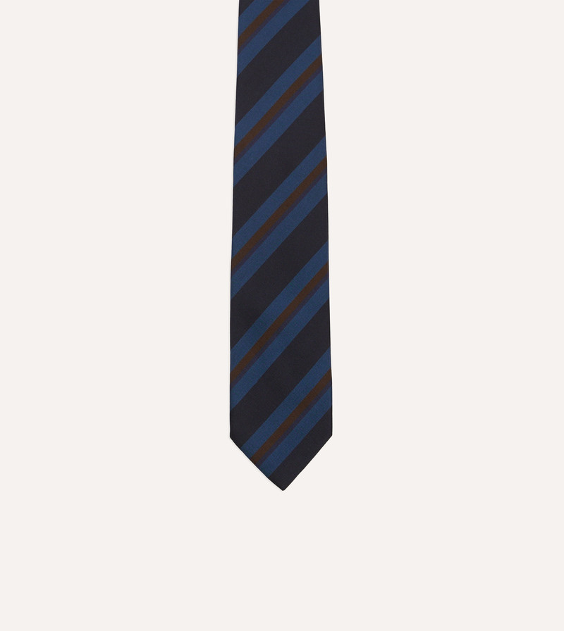Navy and Brown Stripe Mogador Wool Cotton Tipped Tie 3