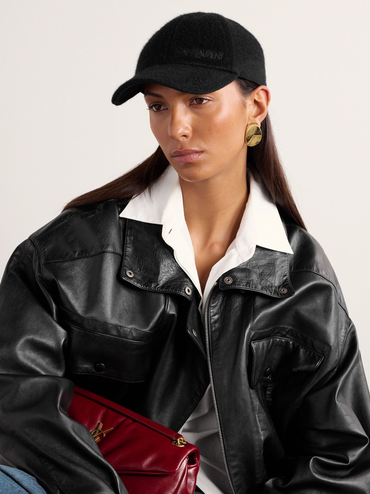 Embroidered brushed-cashmere baseball cap Black - 2